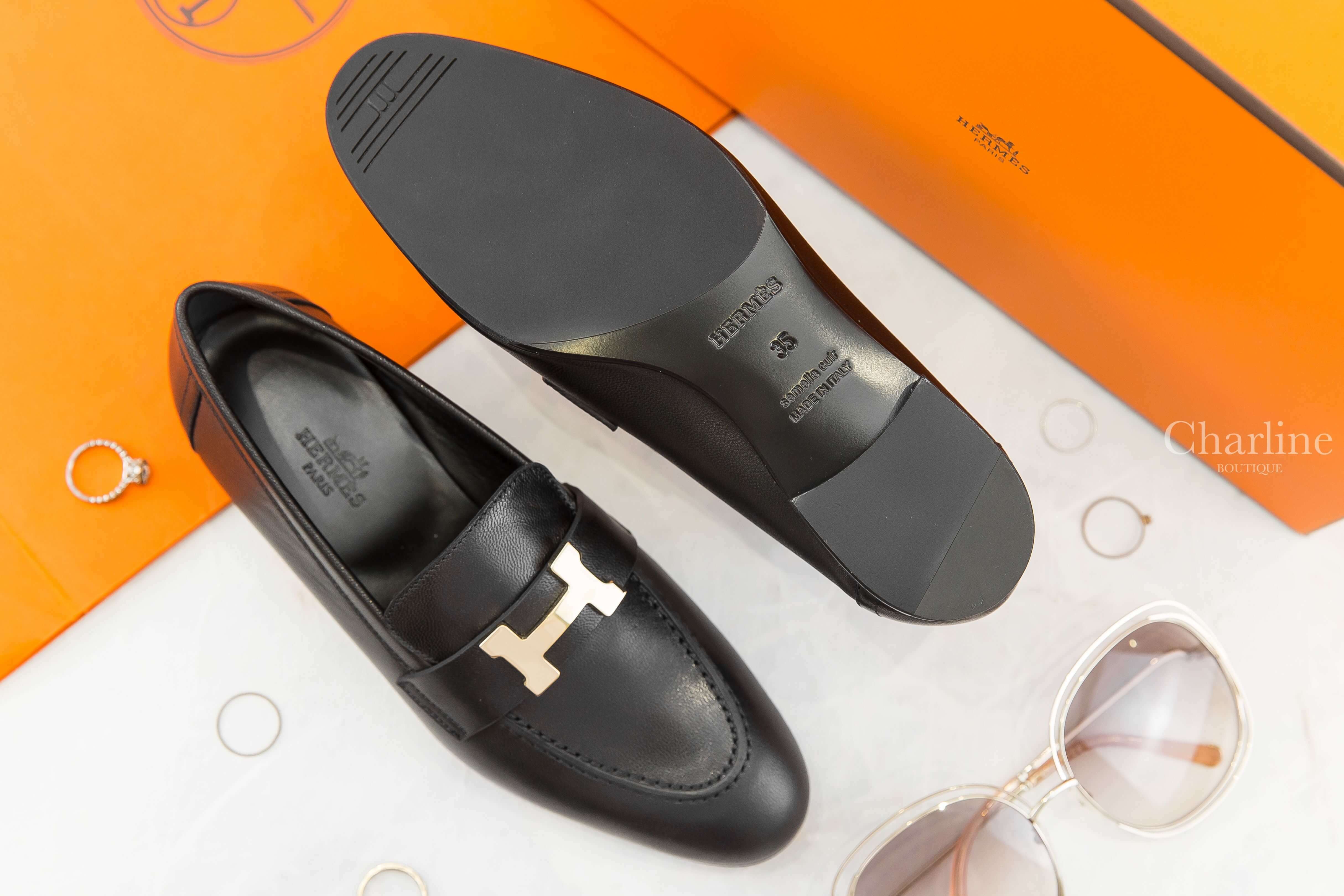 Hermès Paris Loafer 黑色金釦H山羊皮樂福鞋-Charline Boutique 精品代購