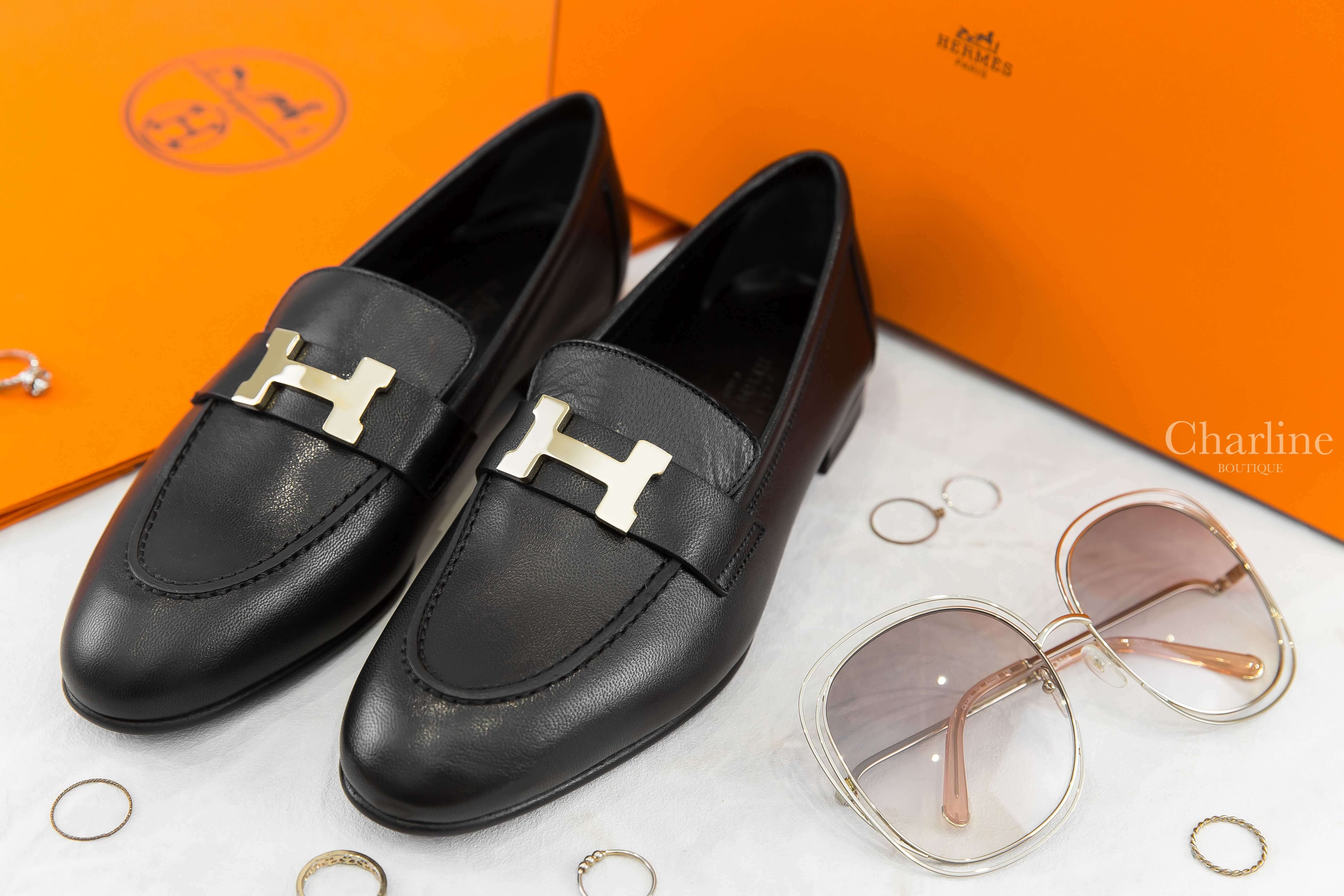 Hermès Paris Loafer 黑色金釦H山羊皮樂福鞋-Charline Boutique 精品代購