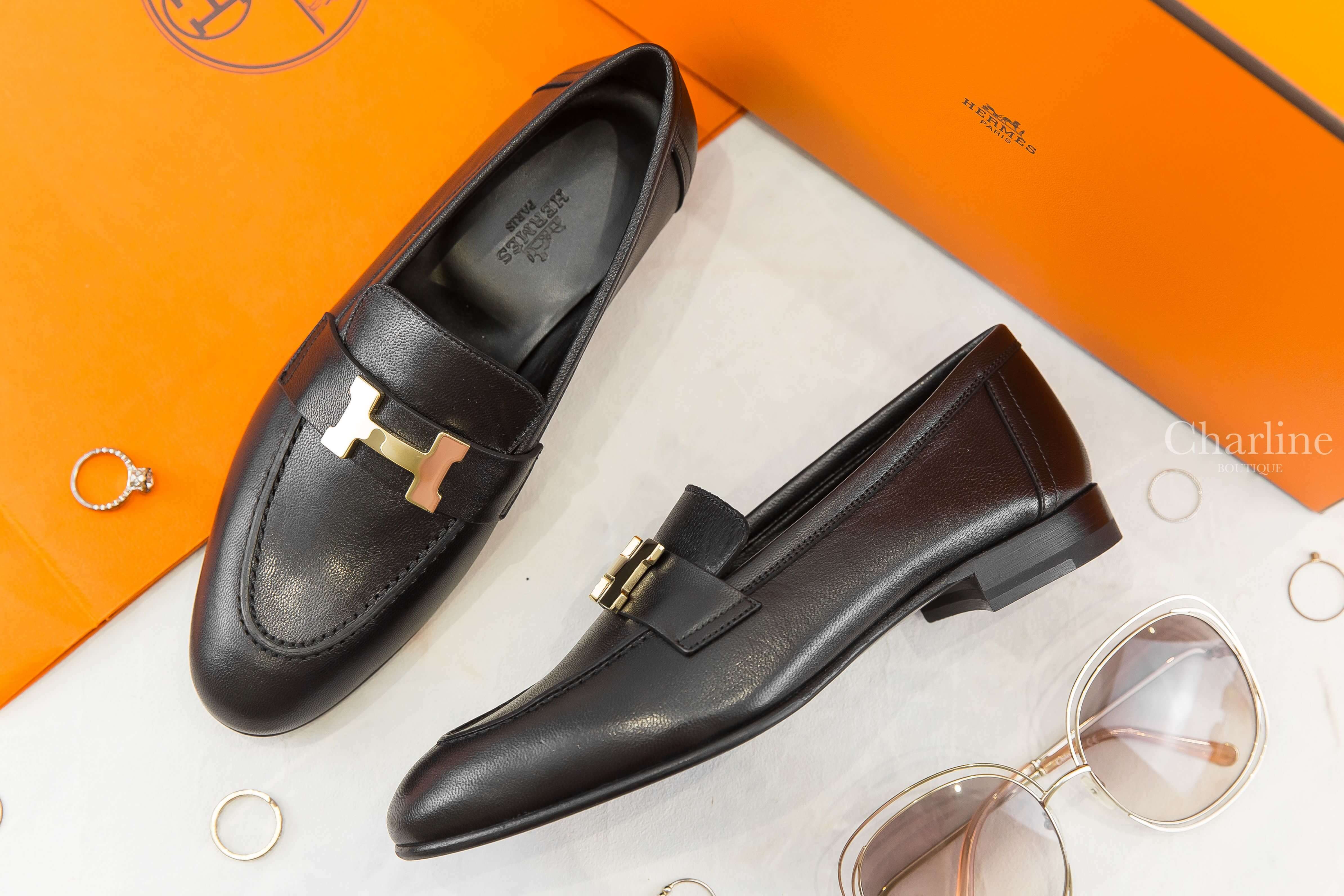 Hermès Paris Loafer 黑色金釦H山羊皮樂福鞋-Charline Boutique 精品代購