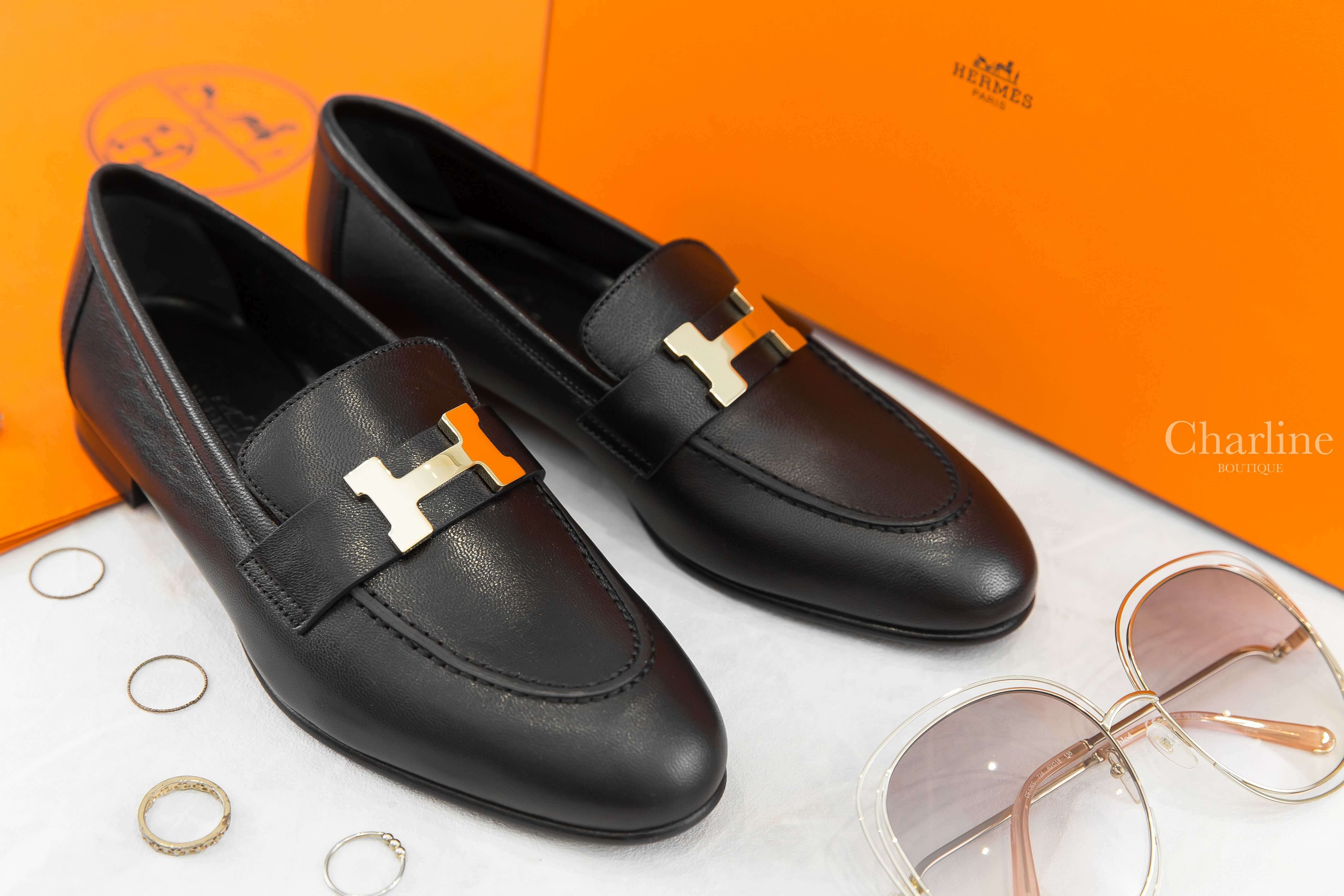 Hermès Paris Loafer 黑色金釦H山羊皮樂福鞋-Charline Boutique 精品代購