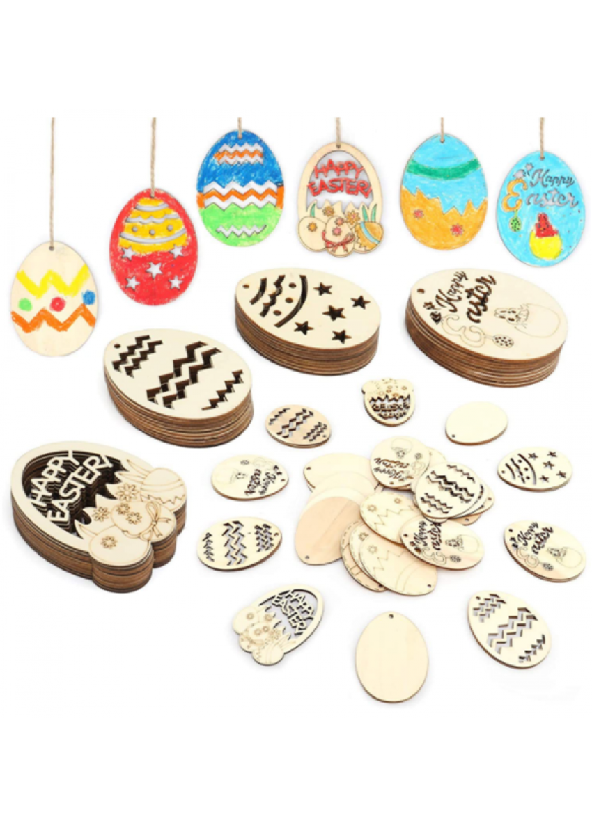 DIY復活節木質彩蛋塗色掛件(6PCS) 65825