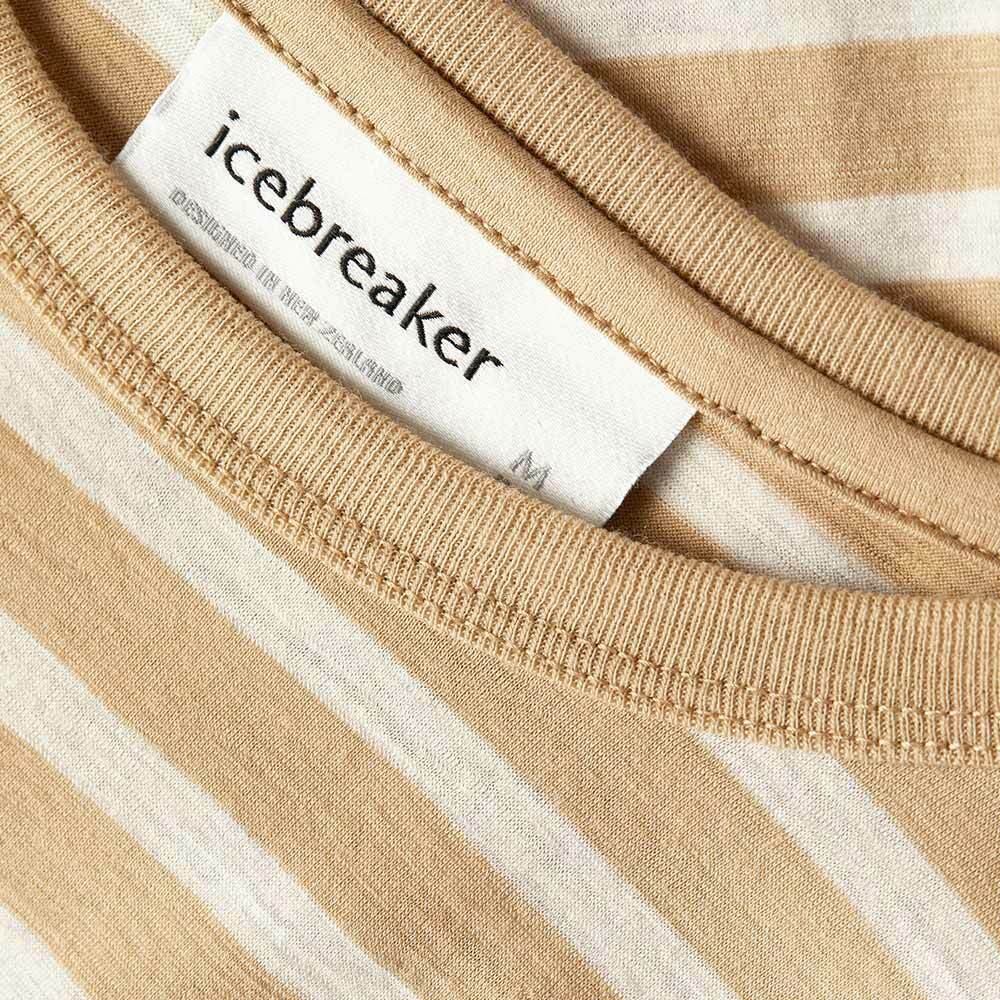 icebreaker Granary 男款 羊毛圓領短袖條紋口袋上衣-JN150-黃褐/白條紋