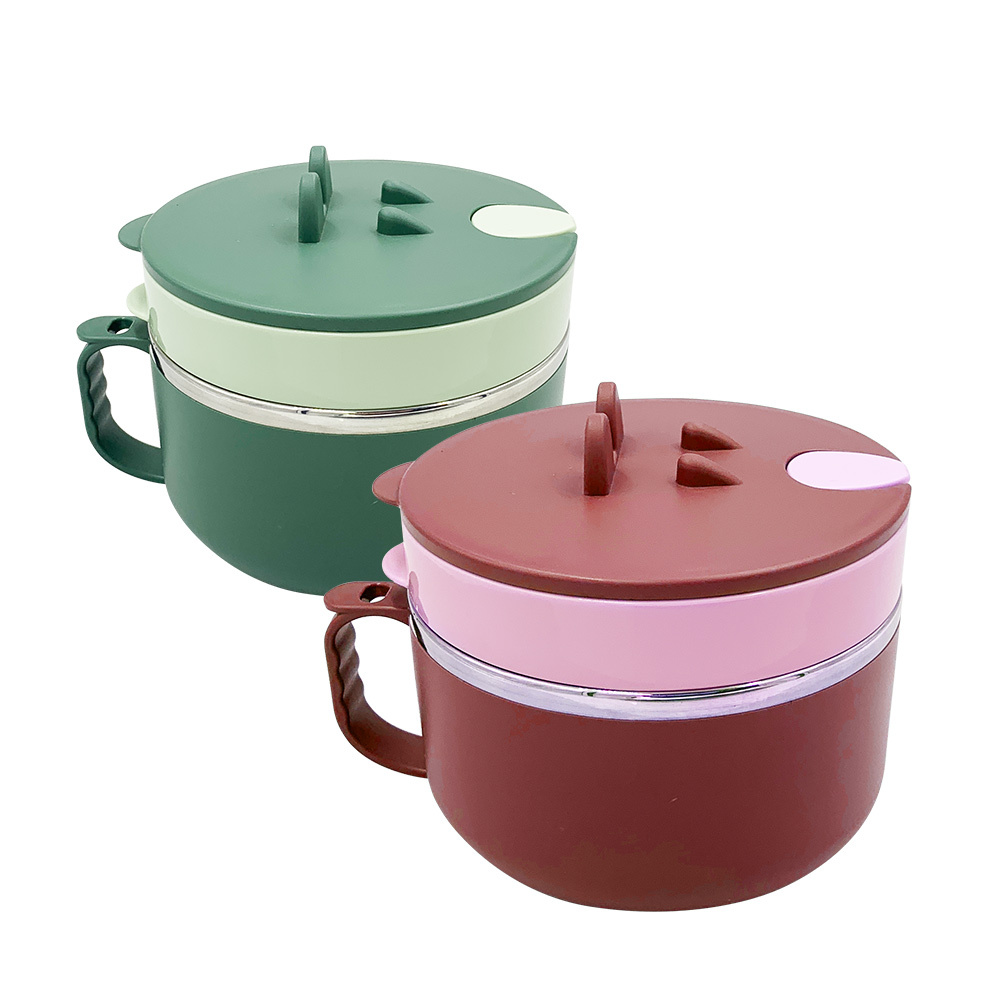  304不鏽鋼雙層泡麵碗EI0012（莫蘭迪綠 / 莫蘭迪紅，兩色任選）