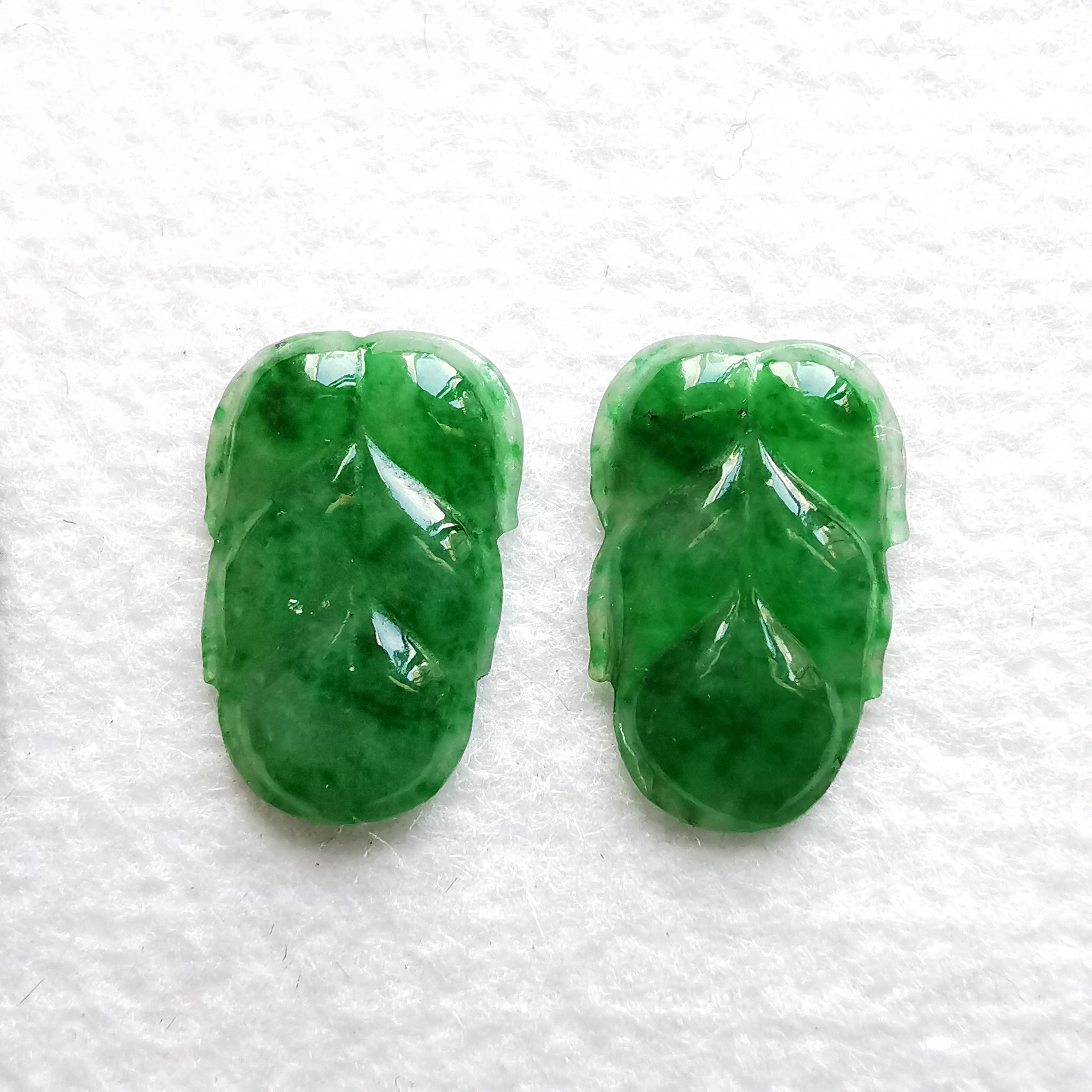 陽綠飄花葉子一對, 天然翡翠A玉, 緬甸玉, Jade, Jadeite