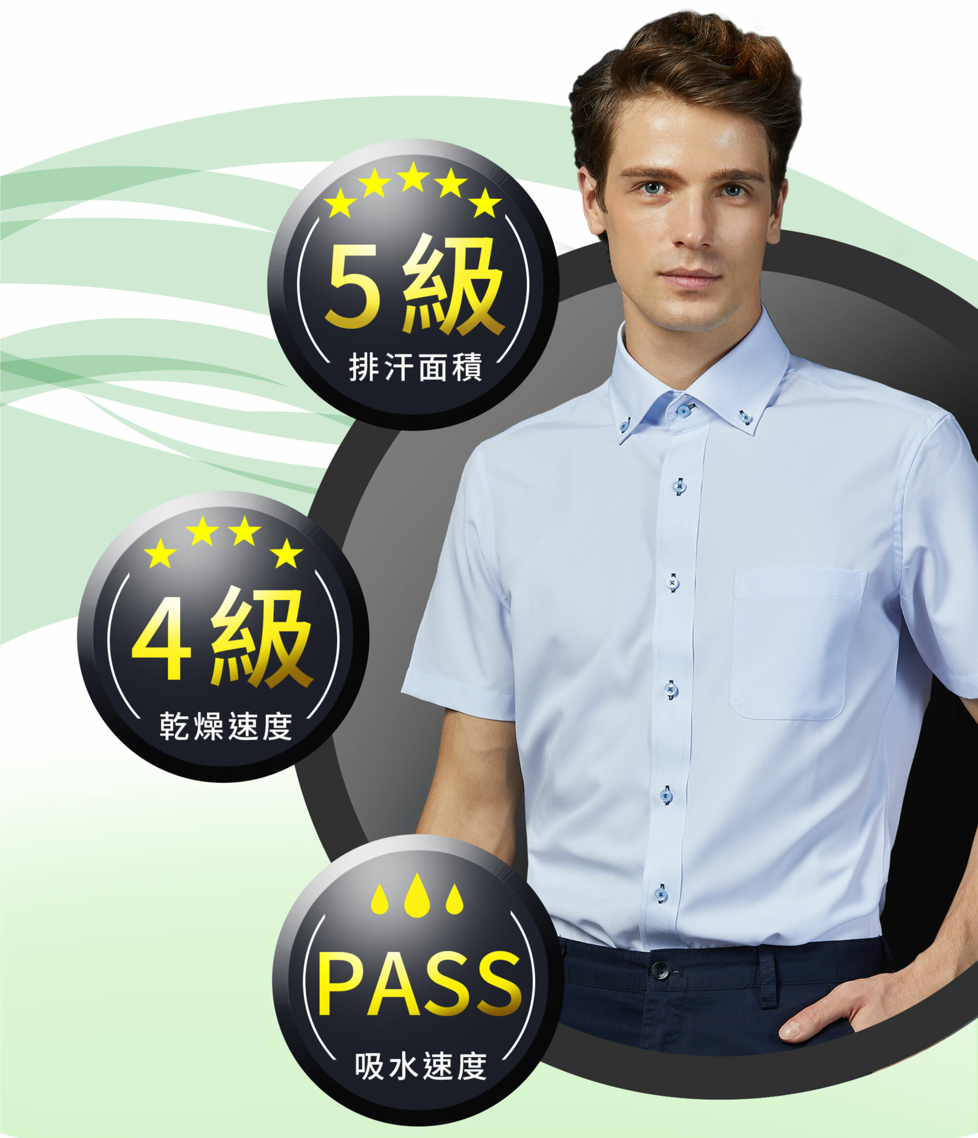 通過5級評測商務短袖襯衫