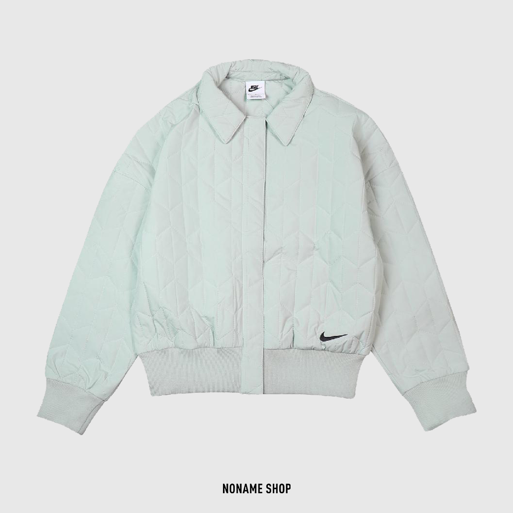 NIKE NSW ESSENTIAL 日系翻領 菱格紋 短版外套 薄荷綠