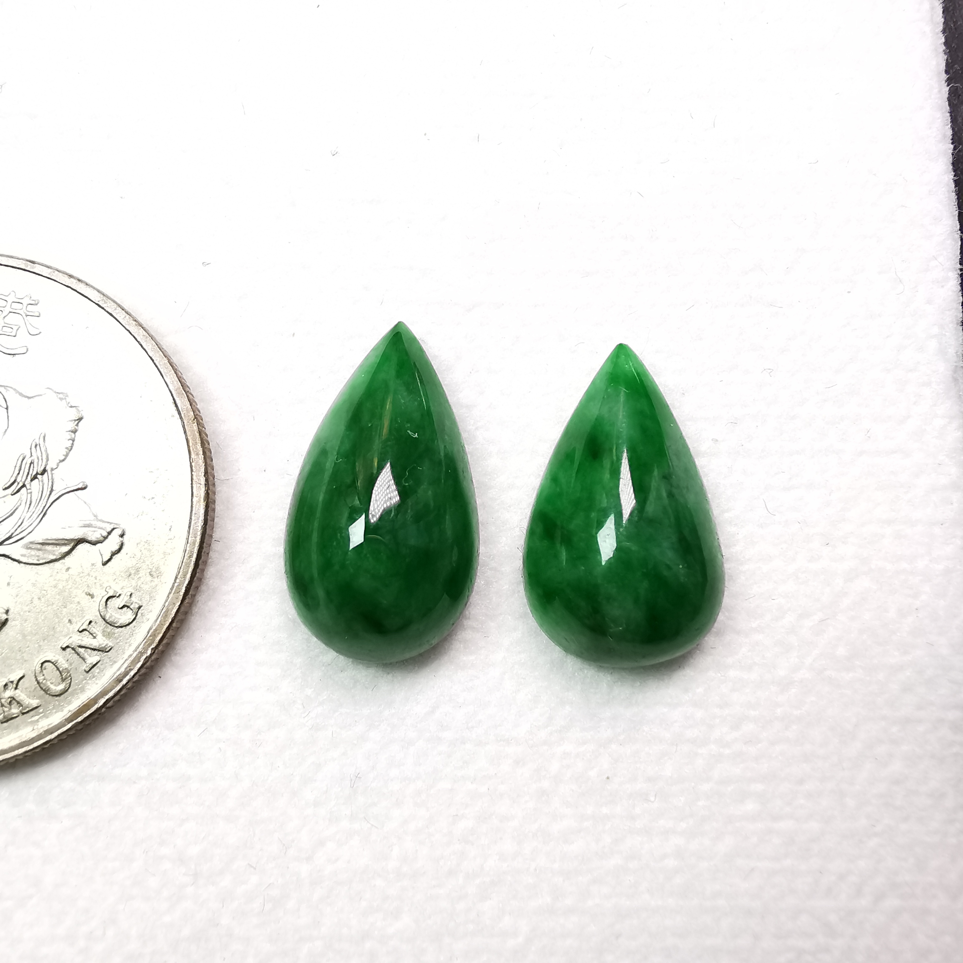 辣綠花青水滴一對, 天然翡翠A玉, 緬甸玉, Jade, Jadeite