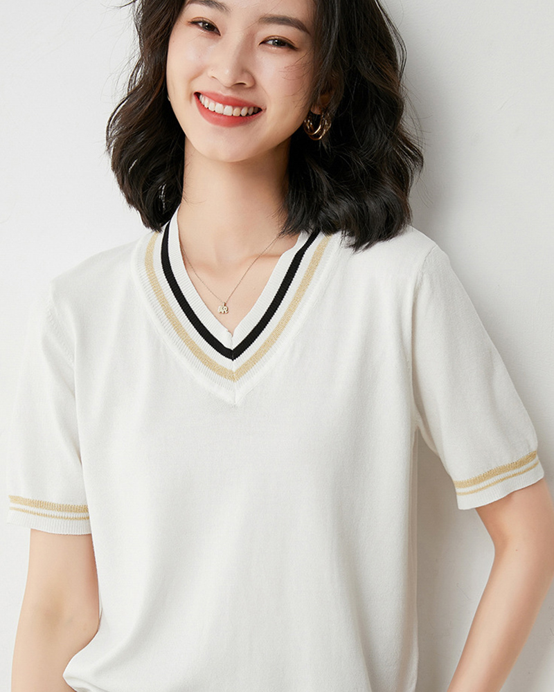 白S/黑L/淺咖XL/粉XL【零碼出清不退換】配色V領羅紋針織上衣