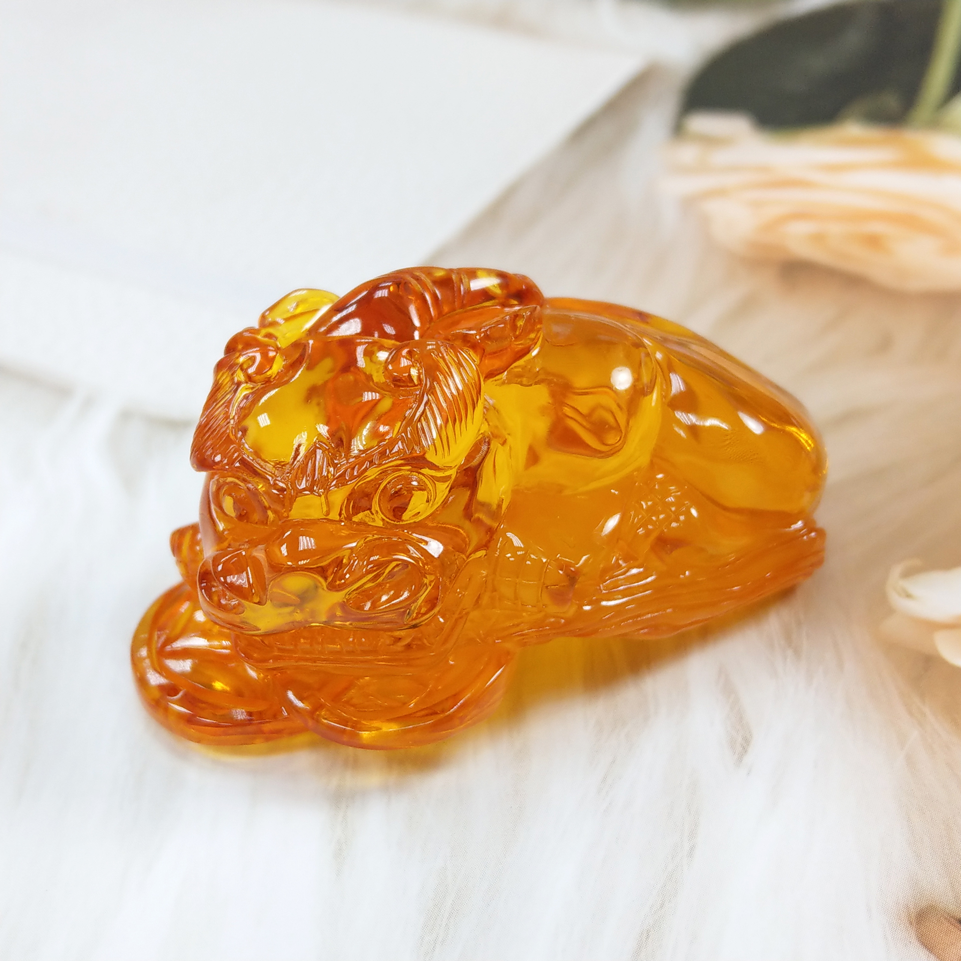 (已結緣)收藏級全美級天然金絞蜜蠟雞油紅立體貔貅精雕掛件