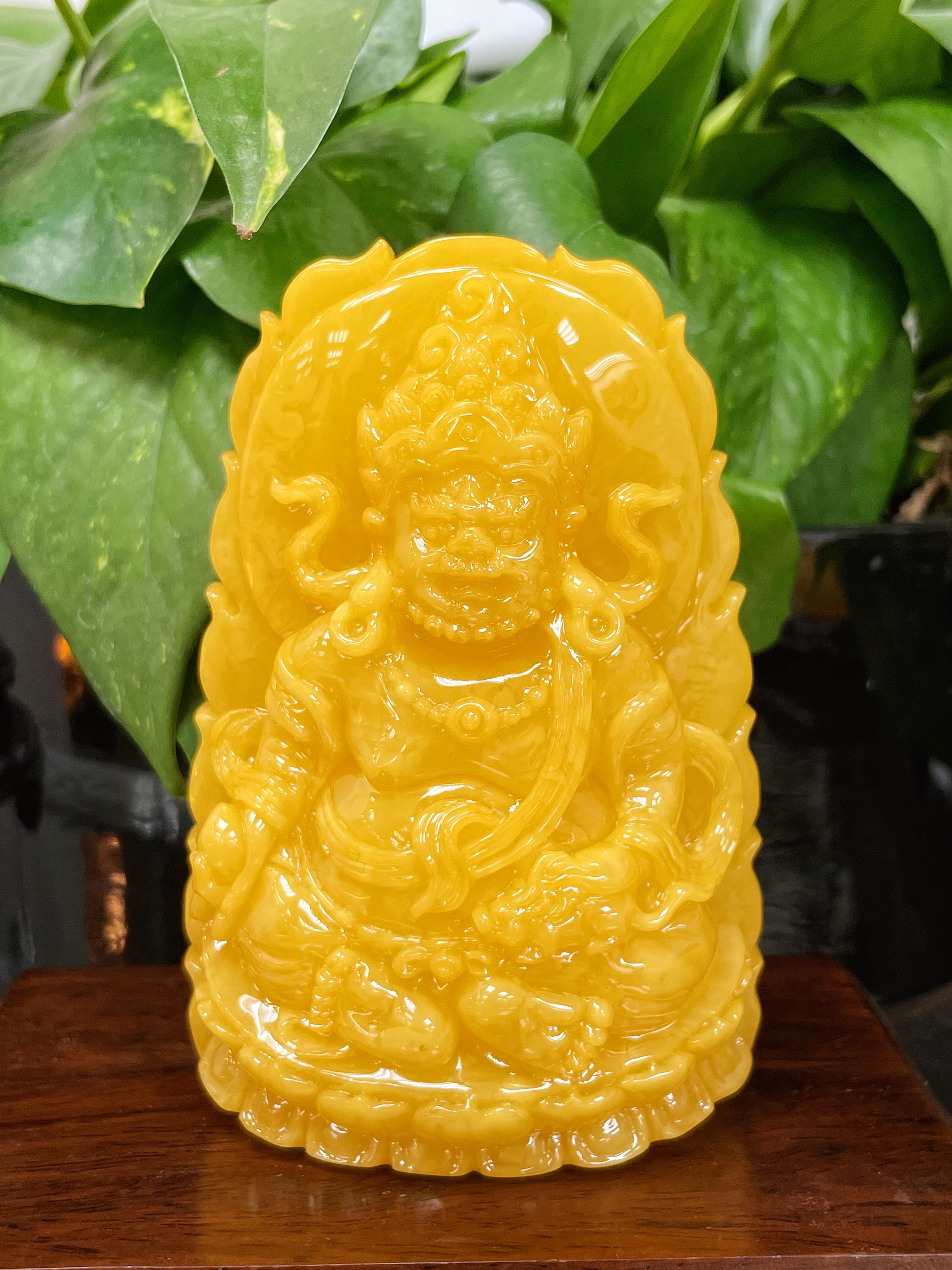 (已結緣)傳家級全美天然波羅的海雞油黃蜜蠟精雕黃財神擺件