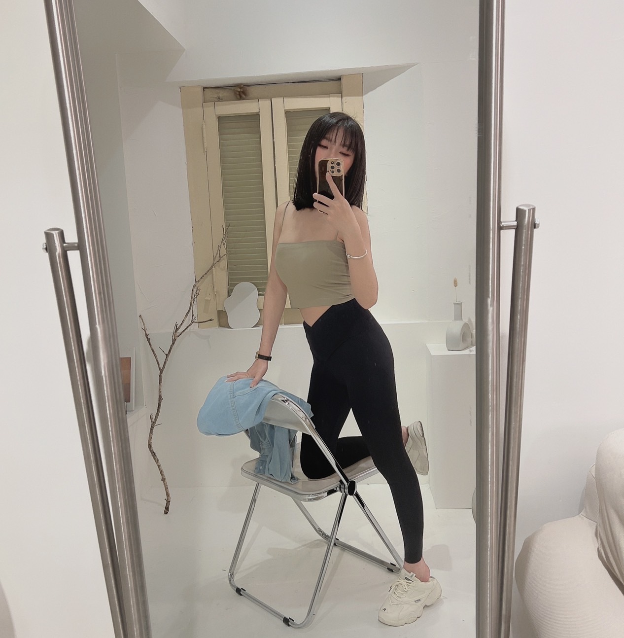 高腰交叉褲頭彈性芭比褲/二色