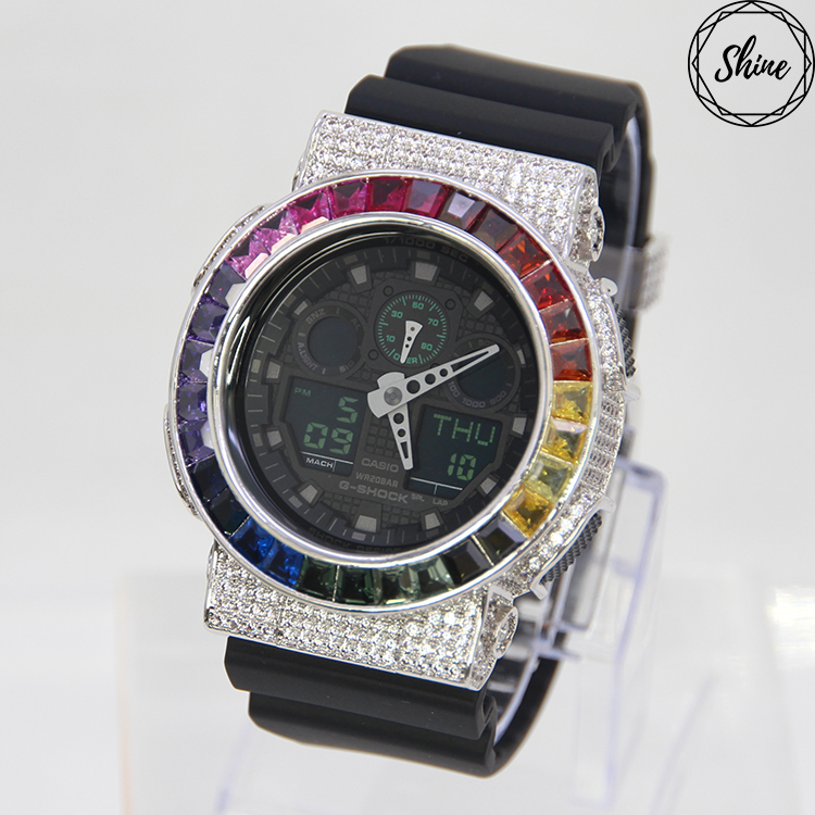 銀色 改裝手錶 GA-100MB-1A - 彩虹