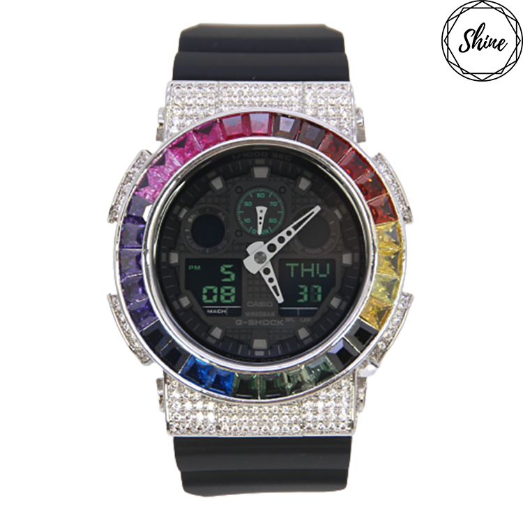 銀色 改裝手錶 GA-100MB-1A - 彩虹