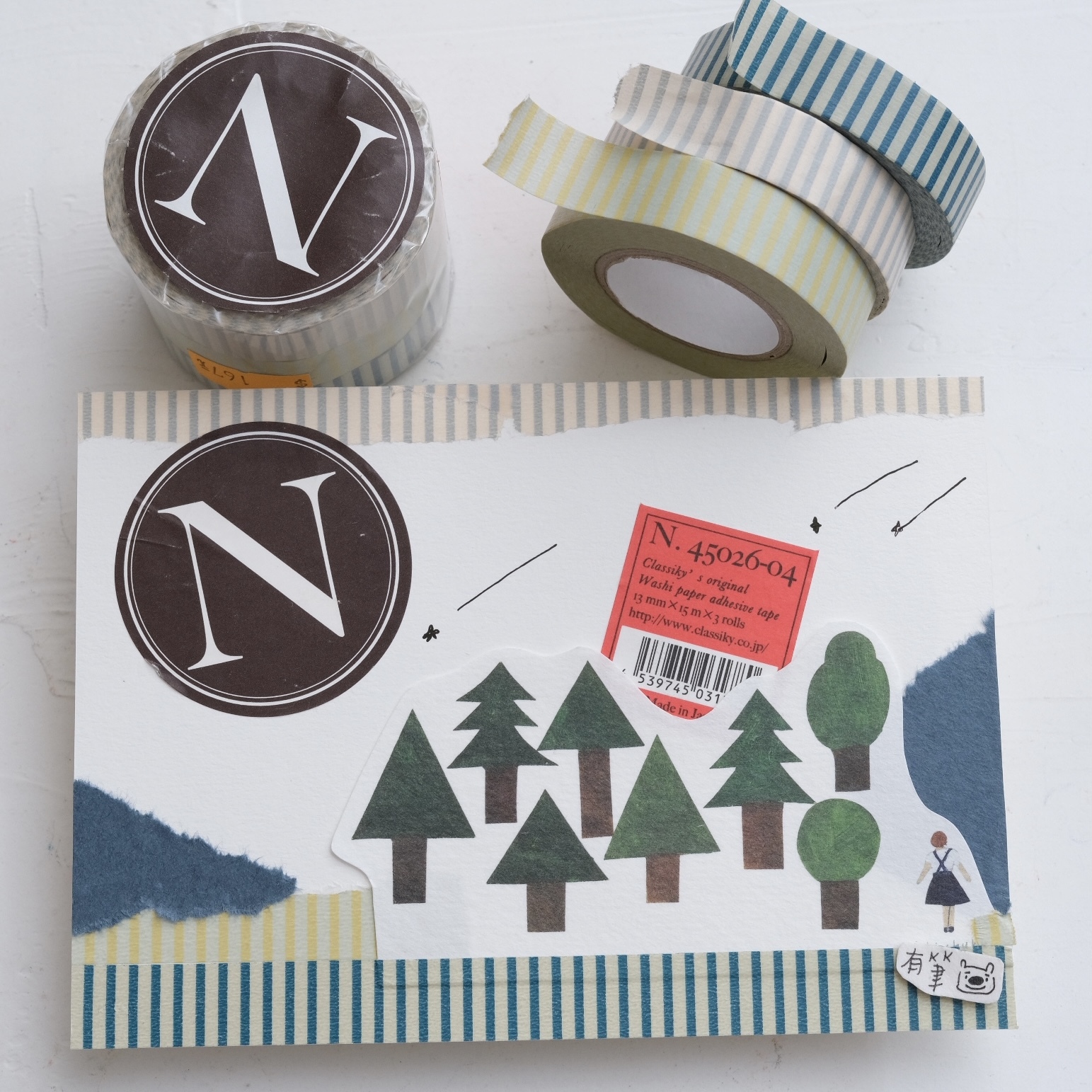 <N> 柔色條紋紙膠帶 (3入組)｜倉敷意匠 日本