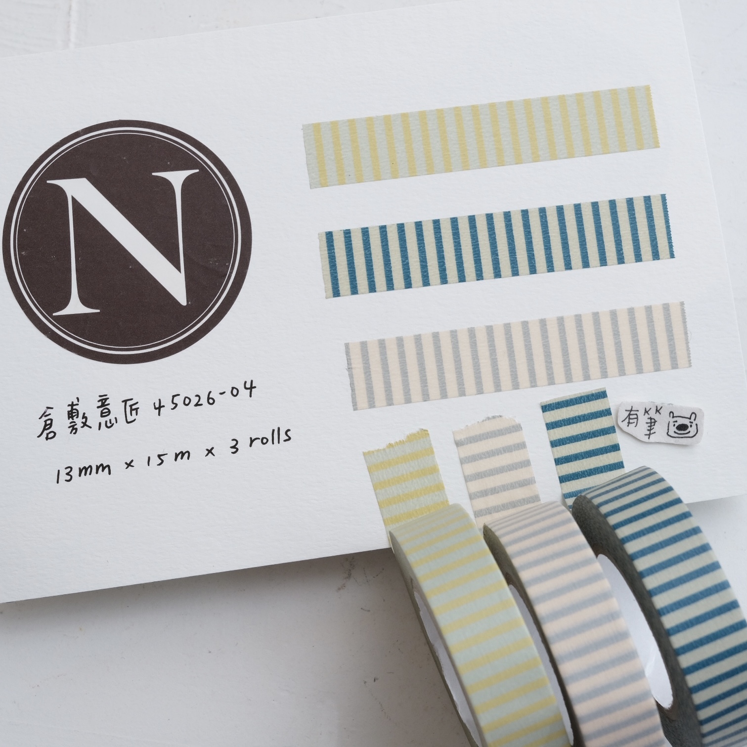 <N> 柔色條紋紙膠帶 (3入組)｜倉敷意匠 日本