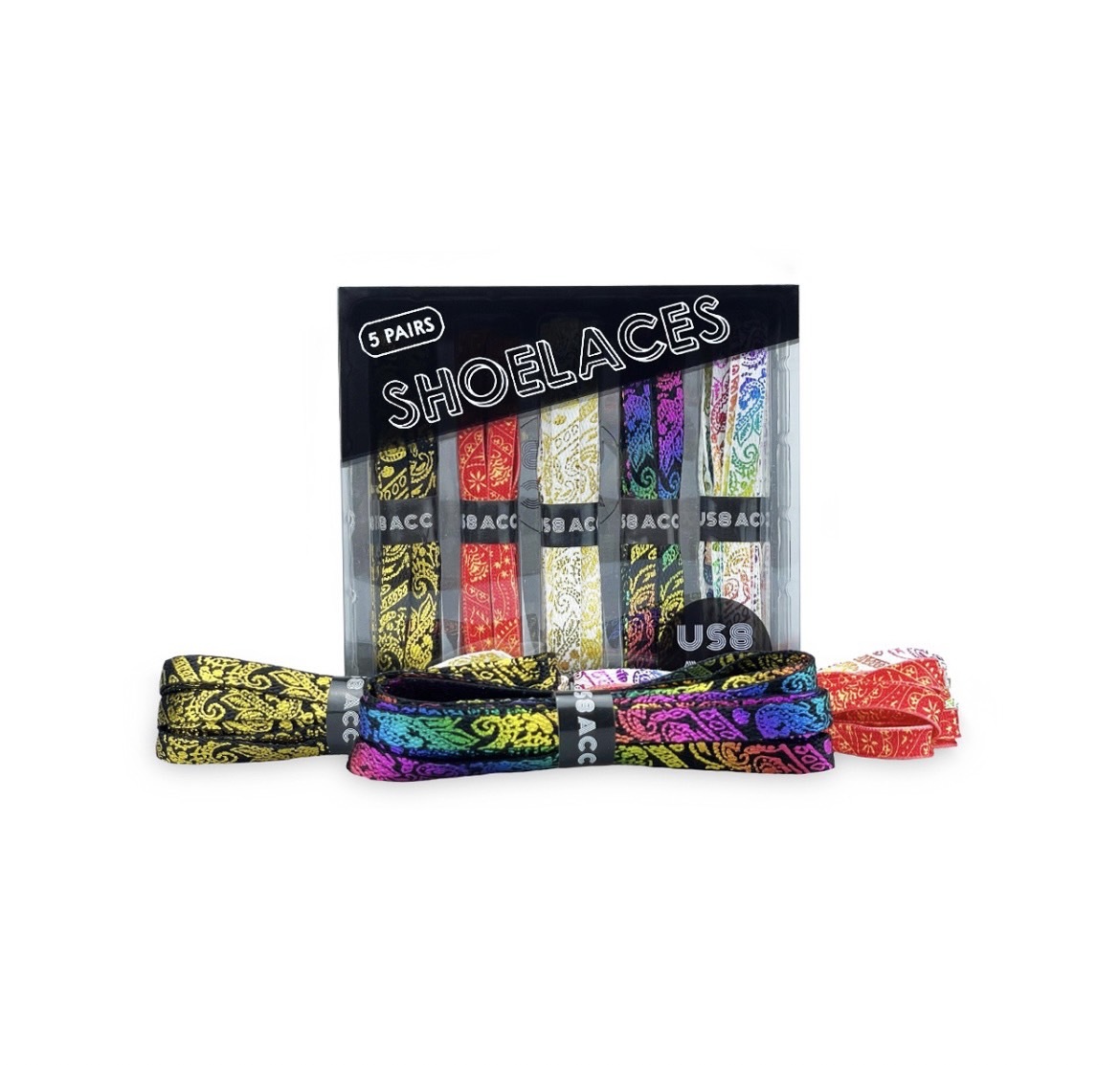 US8ACC 紅黑白燙金彩虹變形蟲 鞋帶組 5入