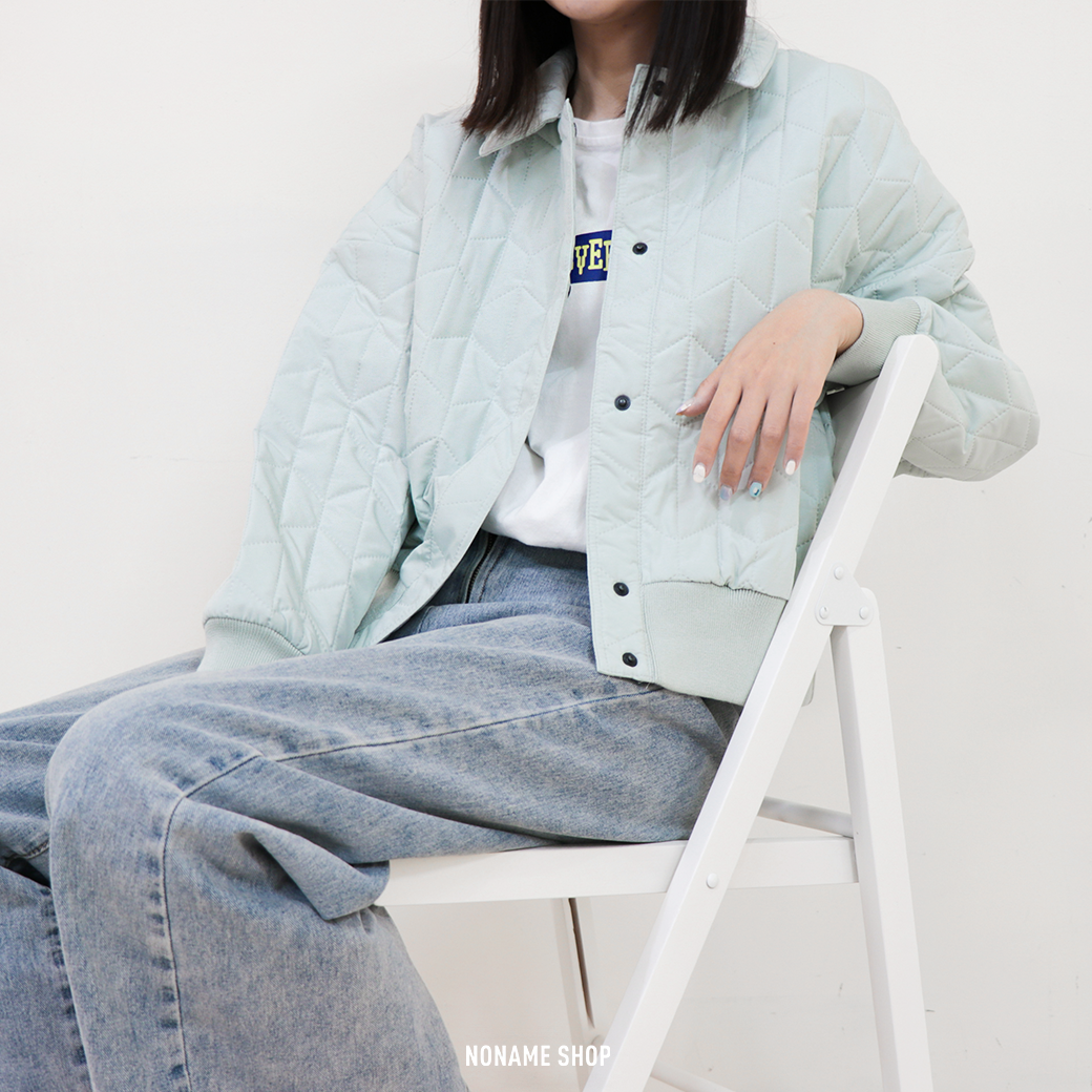 NIKE NSW ESSENTIAL 日系翻領 菱格紋 短版外套 薄荷綠