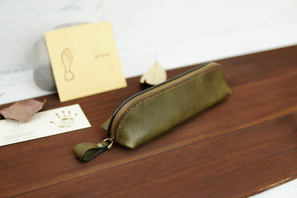 橄欖綠 手工皮革筆袋｜M.seed