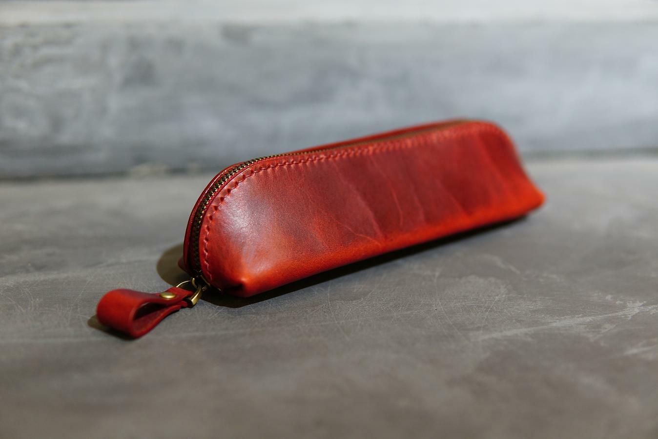 紅 手工皮革筆袋｜M.seed