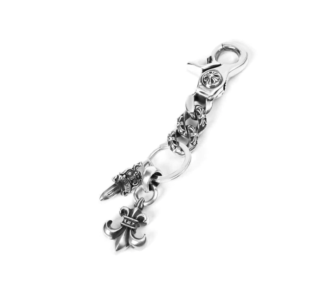 CHROME HEARTS FANCY LINK KEY CHAIN WITH BS FLEUR AND DAGGER KEY RING