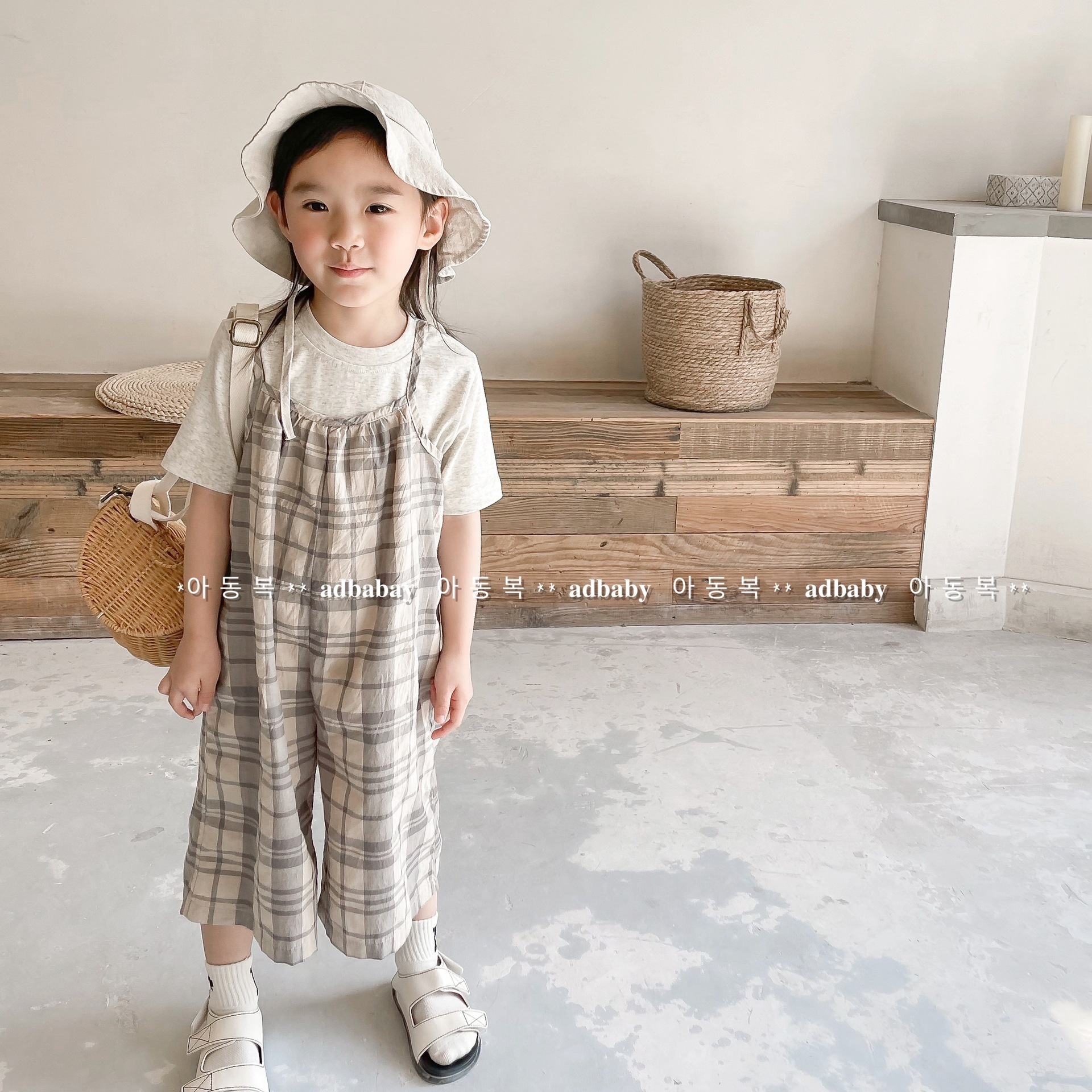 夏季格子七分連身褲