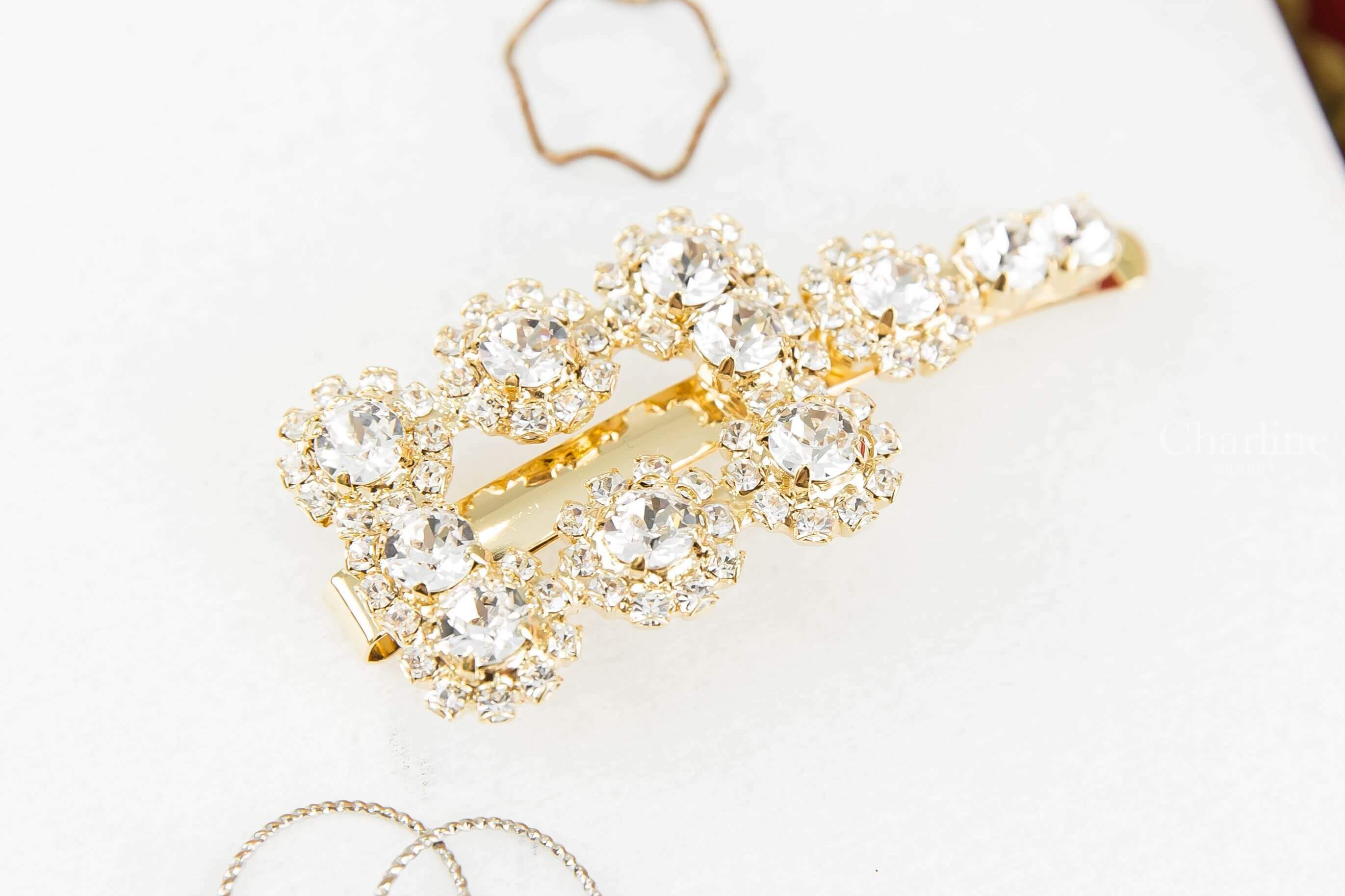 Roger Vivier Flower Strass Buckle Hair Clip In Metal 金色鑲鑽花瓣金屬髮飾