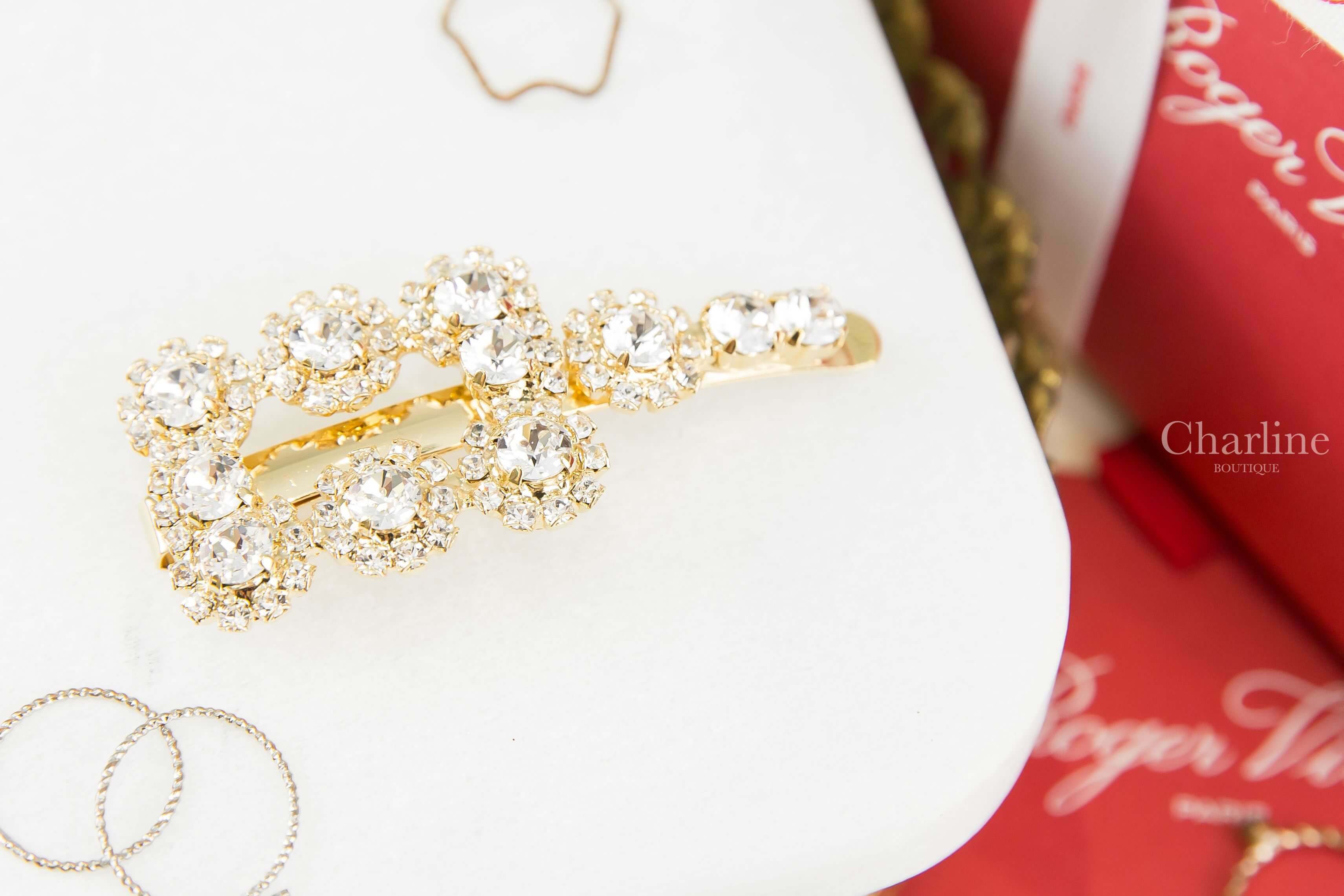 Roger Vivier Flower Strass Buckle Hair Clip In Metal 金色花型鑲鑽金屬髮飾-Charline Boutique 精品代購