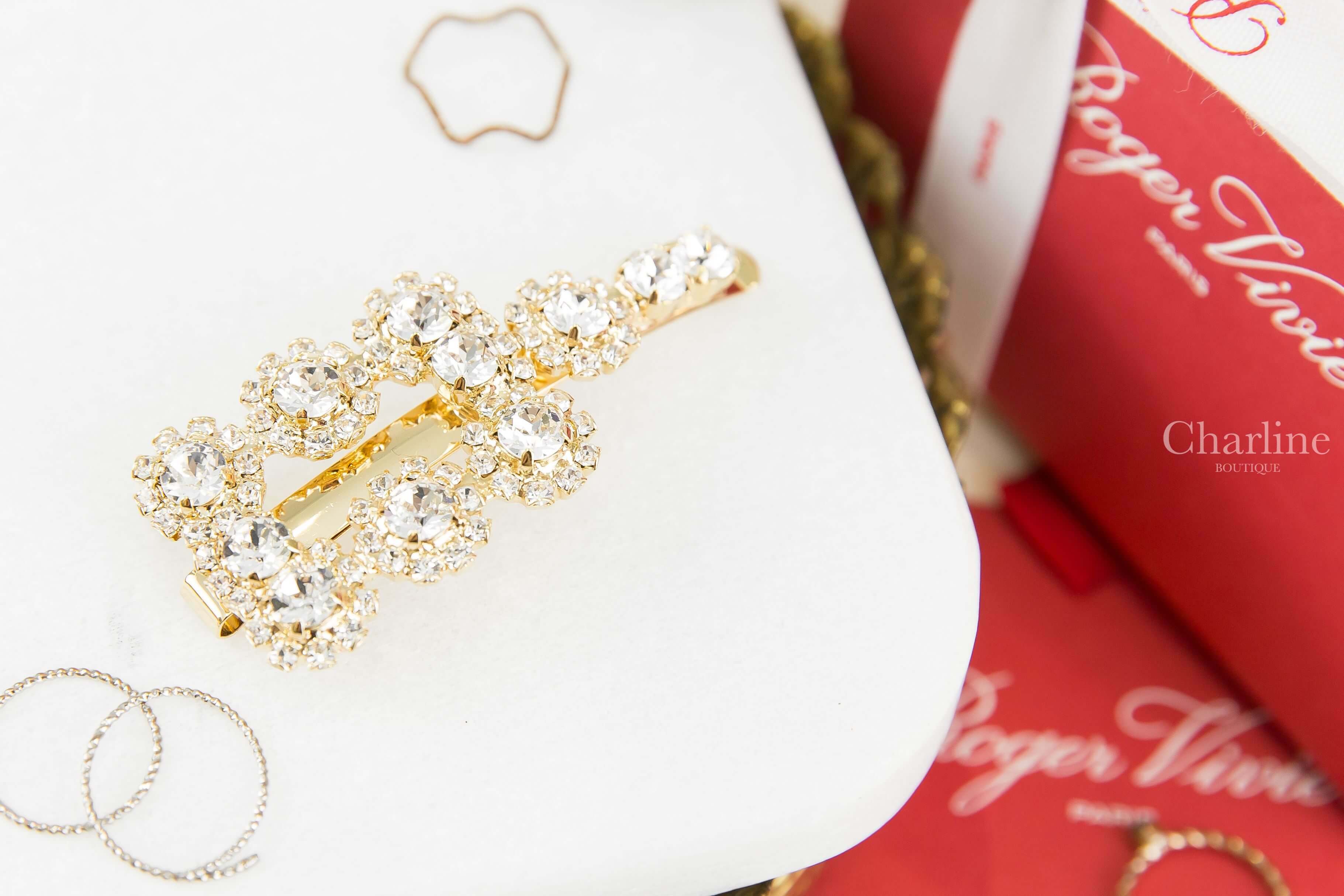Roger Vivier Flower Strass Buckle Hair Clip In Metal 金色花型鑲鑽金屬髮飾-Charline Boutique 精品代購