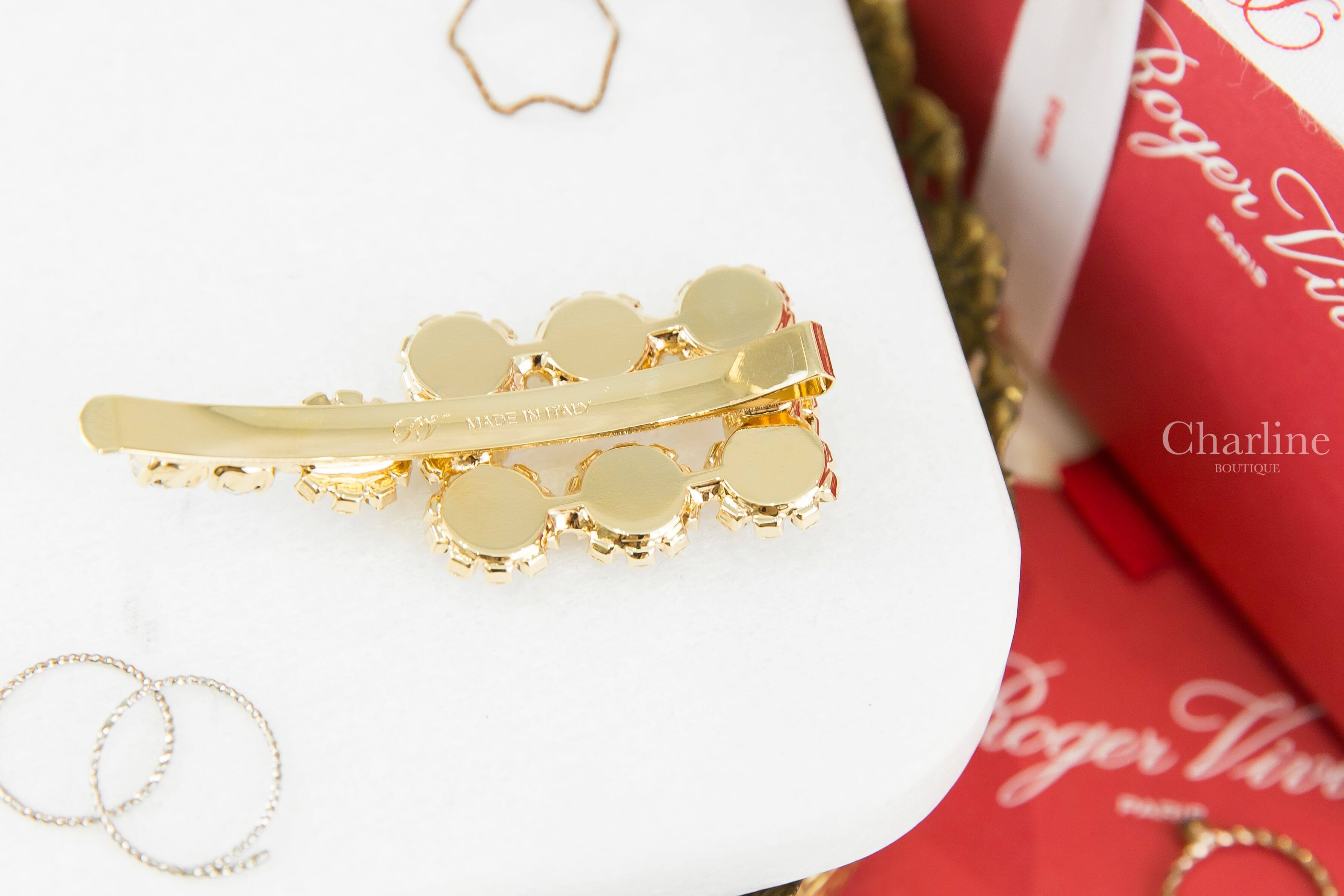 Roger Vivier Flower Strass Buckle Hair Clip In Metal 金色花型鑲鑽金屬髮飾-Charline Boutique 精品代購