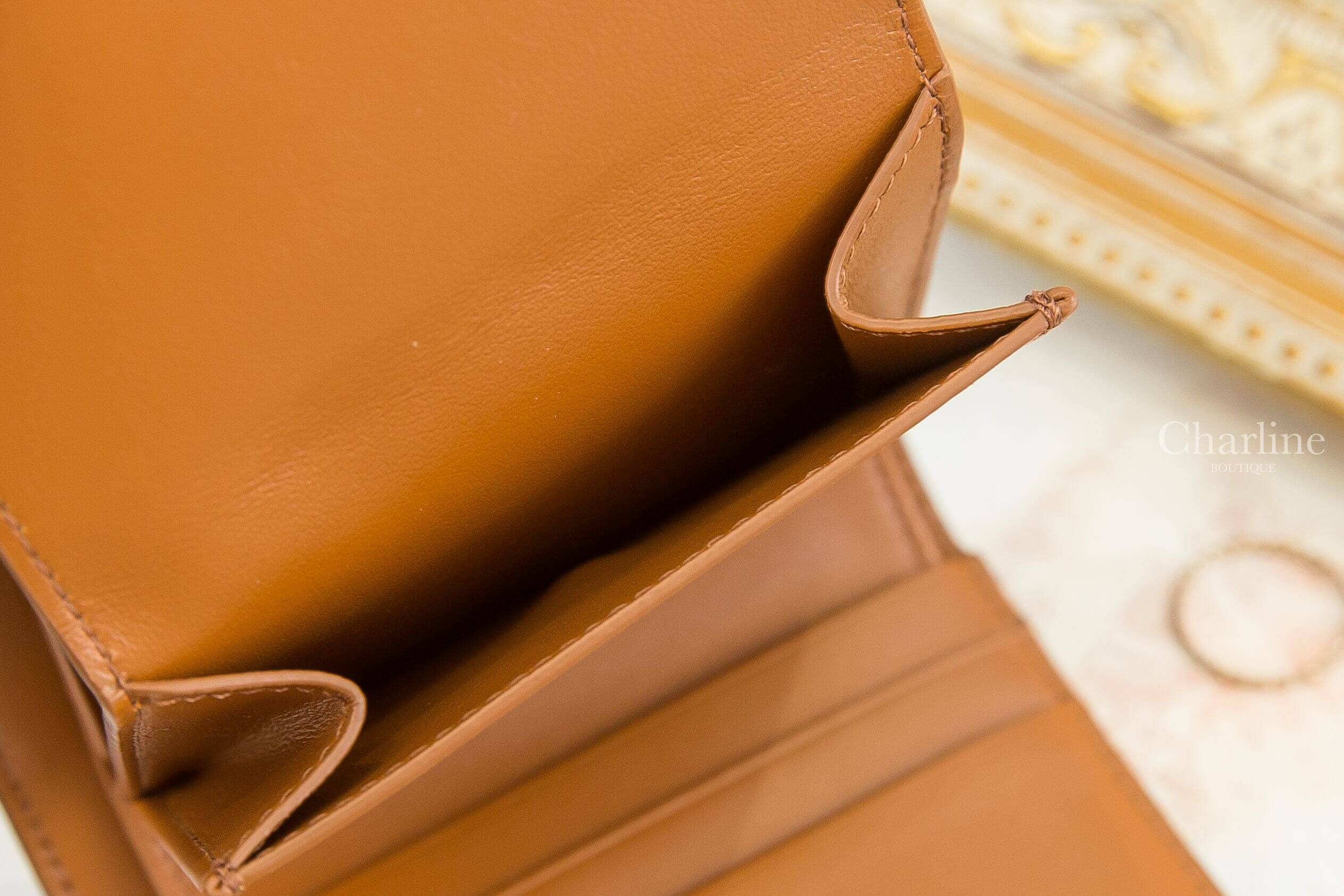 Celine Small Triomphe Wallet In Triomphe Canvas 棕褐色凱旋門老花帆布金釦三折短夾-Charline Boutique 精品代購
