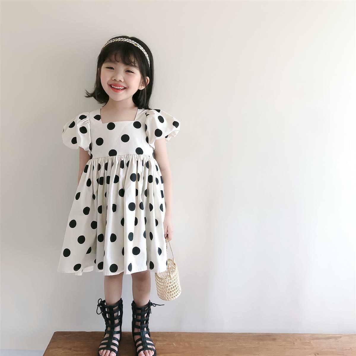 點點泡泡袖露背洋裝