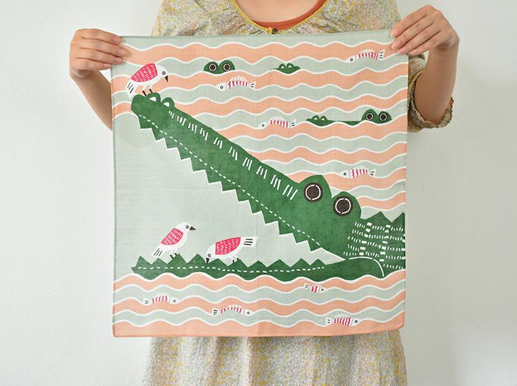 愛刷牙的鱷魚 粉色 50cm茶巾 風呂敷｜日本kata kata