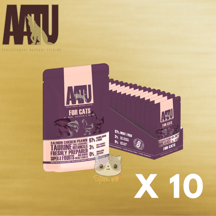AATU Cat Wet Food - Salmon, Chicken & Prawn 85g x 10