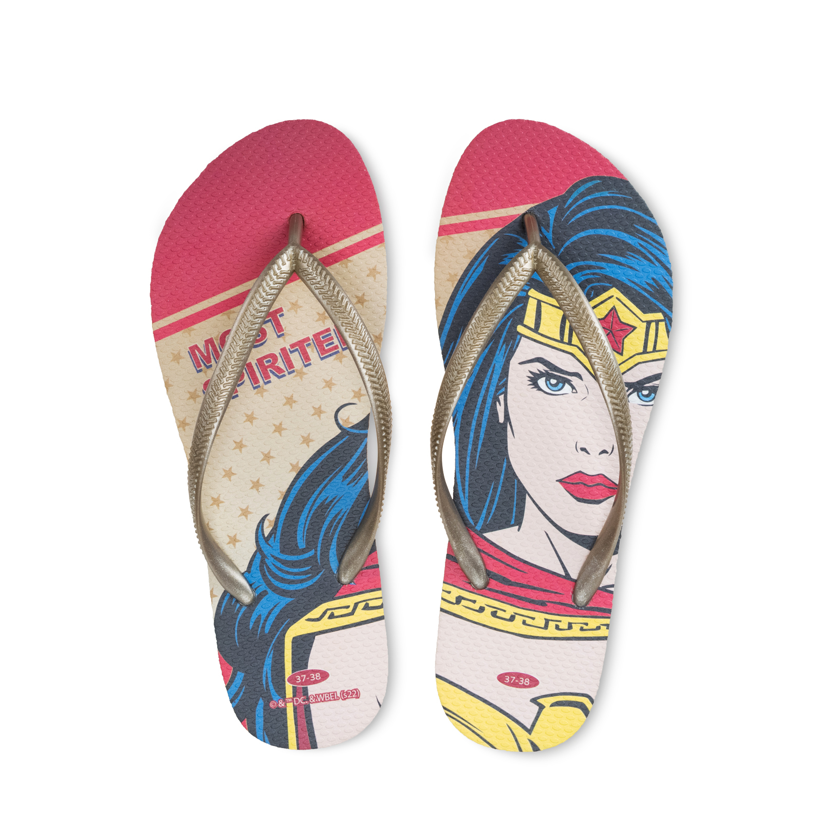 半身款 神力女超人 DC正義聯盟 女款細帶人字夾腳拖鞋 沙金色