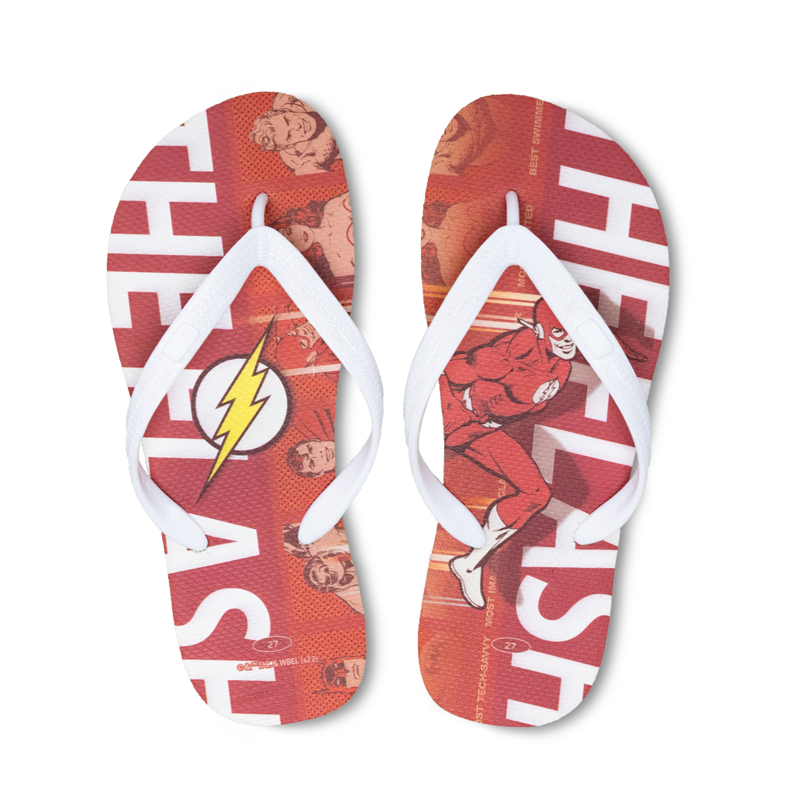 大字款 閃電俠 DC正義聯盟 男款粗帶人字夾腳拖鞋 牛奶白