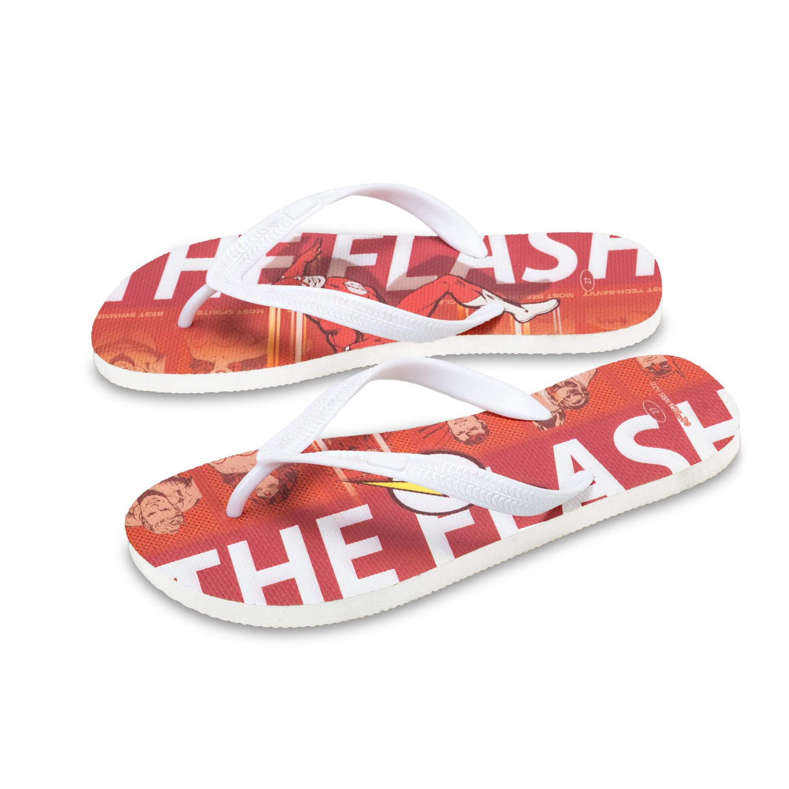 大字款 閃電俠 DC正義聯盟 男款粗帶人字夾腳拖鞋 牛奶白