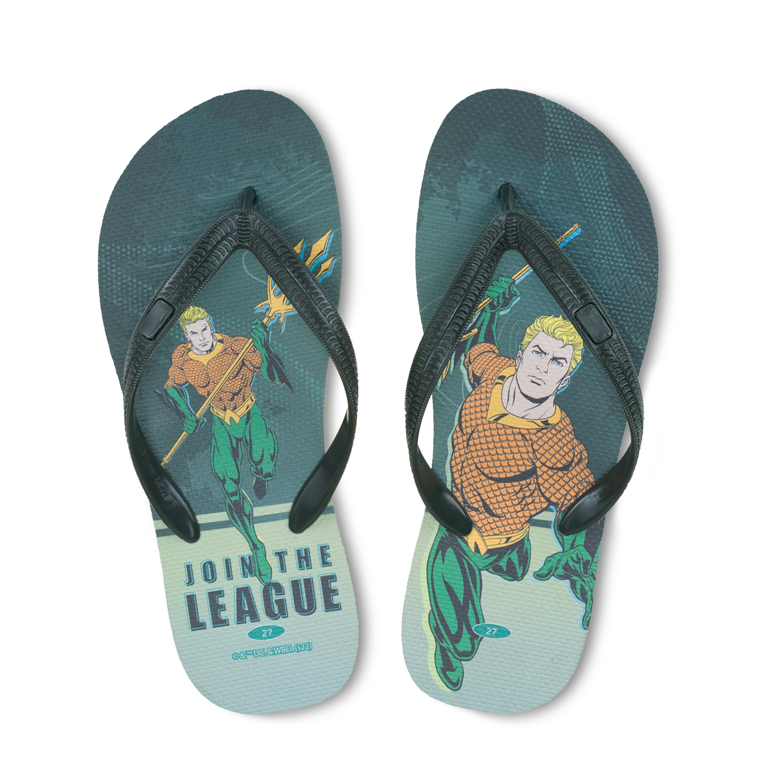 全身款 水行俠 DC正義聯盟 男款粗帶人字夾腳拖鞋 夜幕綠