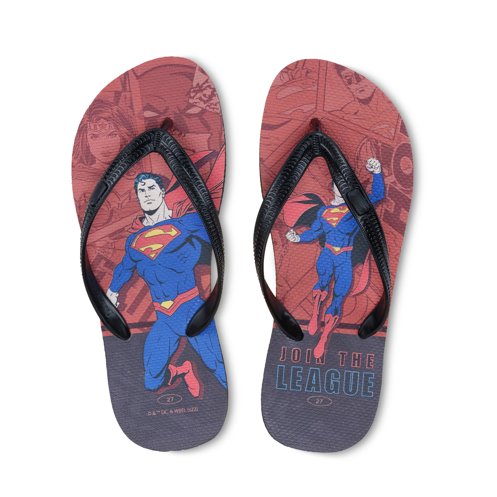 全身款 超人 DC正義聯盟 男款粗帶人字夾腳拖鞋 曜石黑