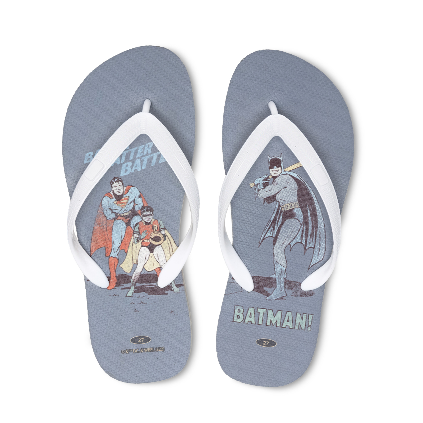 揮棒款 DC正義聯盟 男款粗帶人字夾腳拖鞋 牛奶白