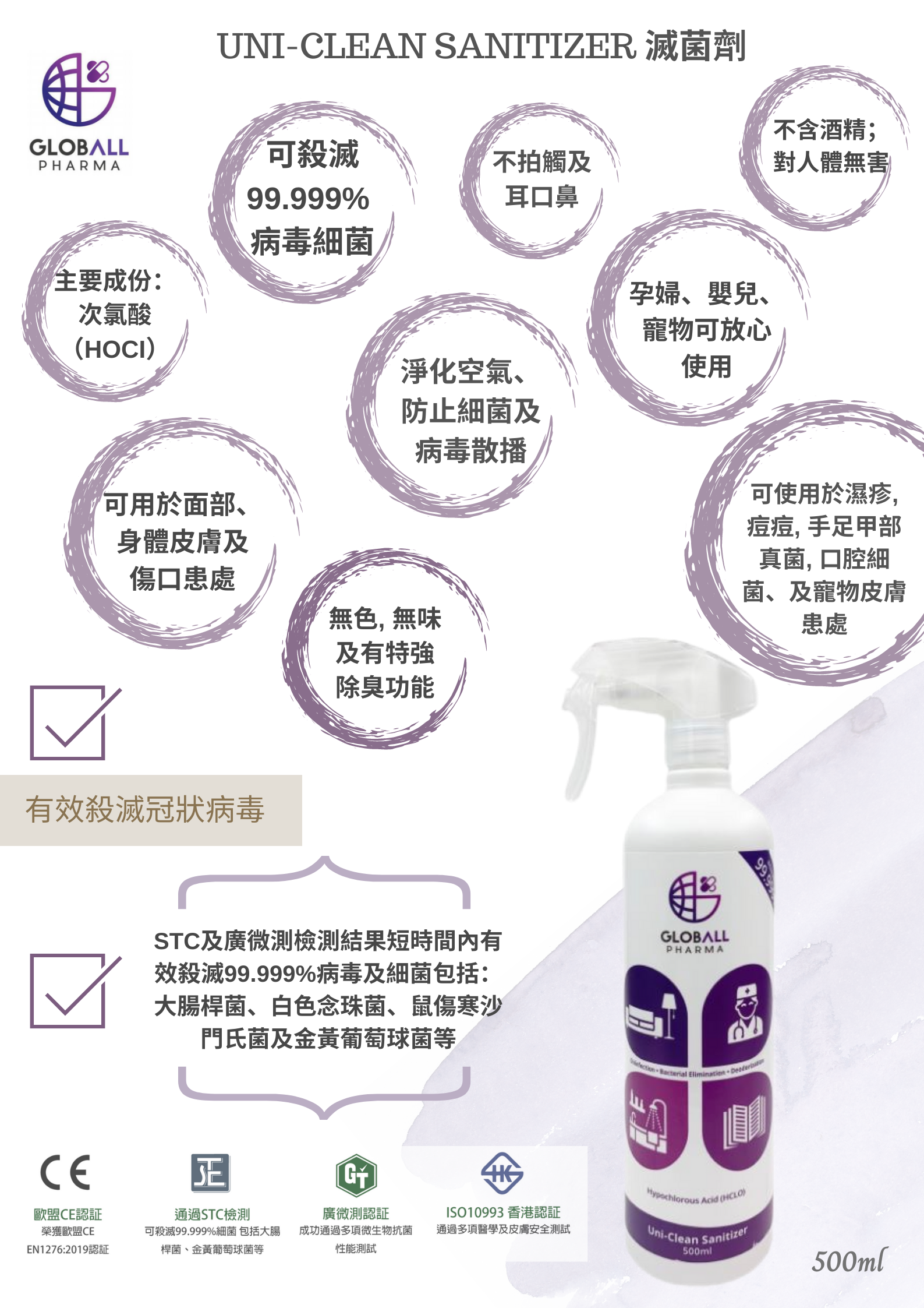 Uni-Clean Uni-Clean 多功能天然滅菌噴劑 500毫升