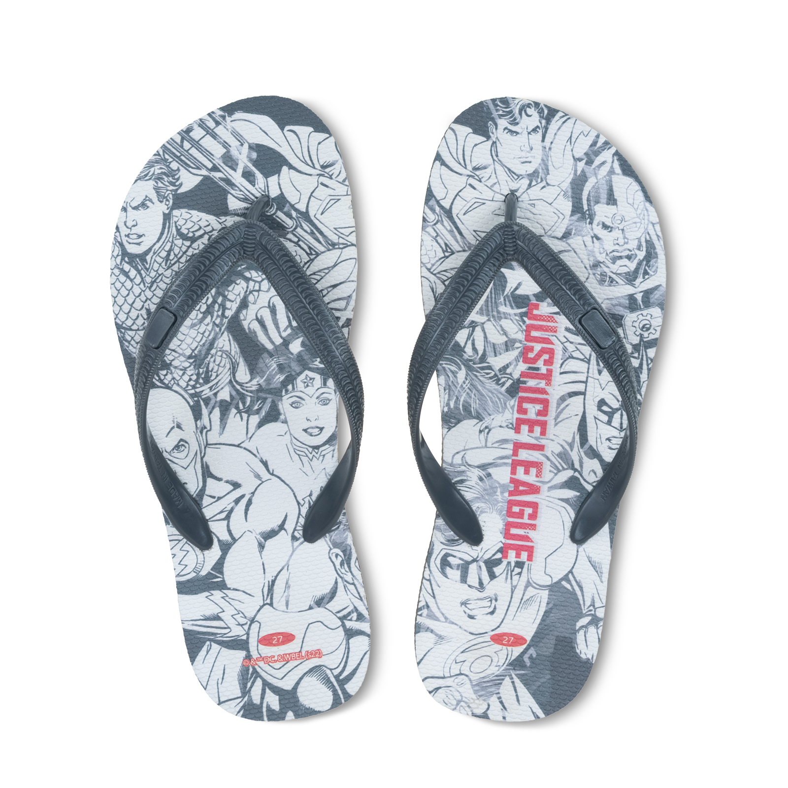 灰白紅款 DC正義聯盟 男款粗帶人字夾腳拖鞋 銀河灰