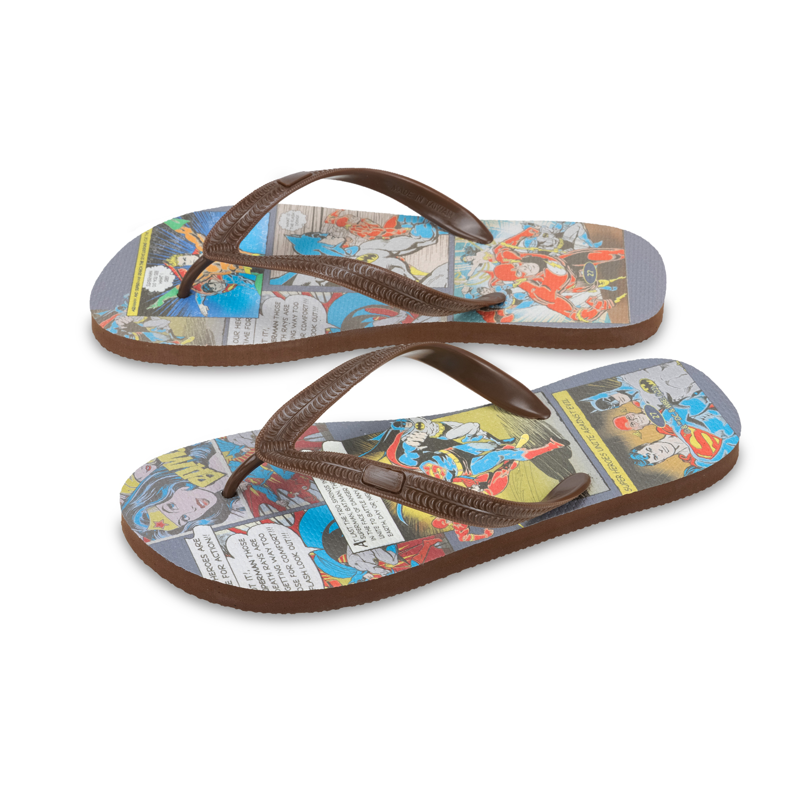 漫畫款 DC正義聯盟 男款粗帶人字夾腳拖鞋 可可棕