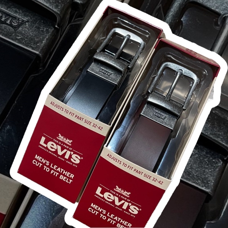 LEVI'S 真皮皮帶 素面 黑色 方型皮帶頭 現貨