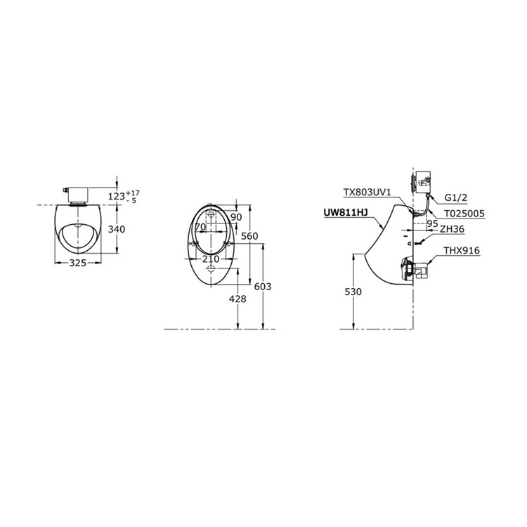 Toto UW811HJ + THX916 + ZH36 + LS-104 Wallhung urinal (Back spud inlet)