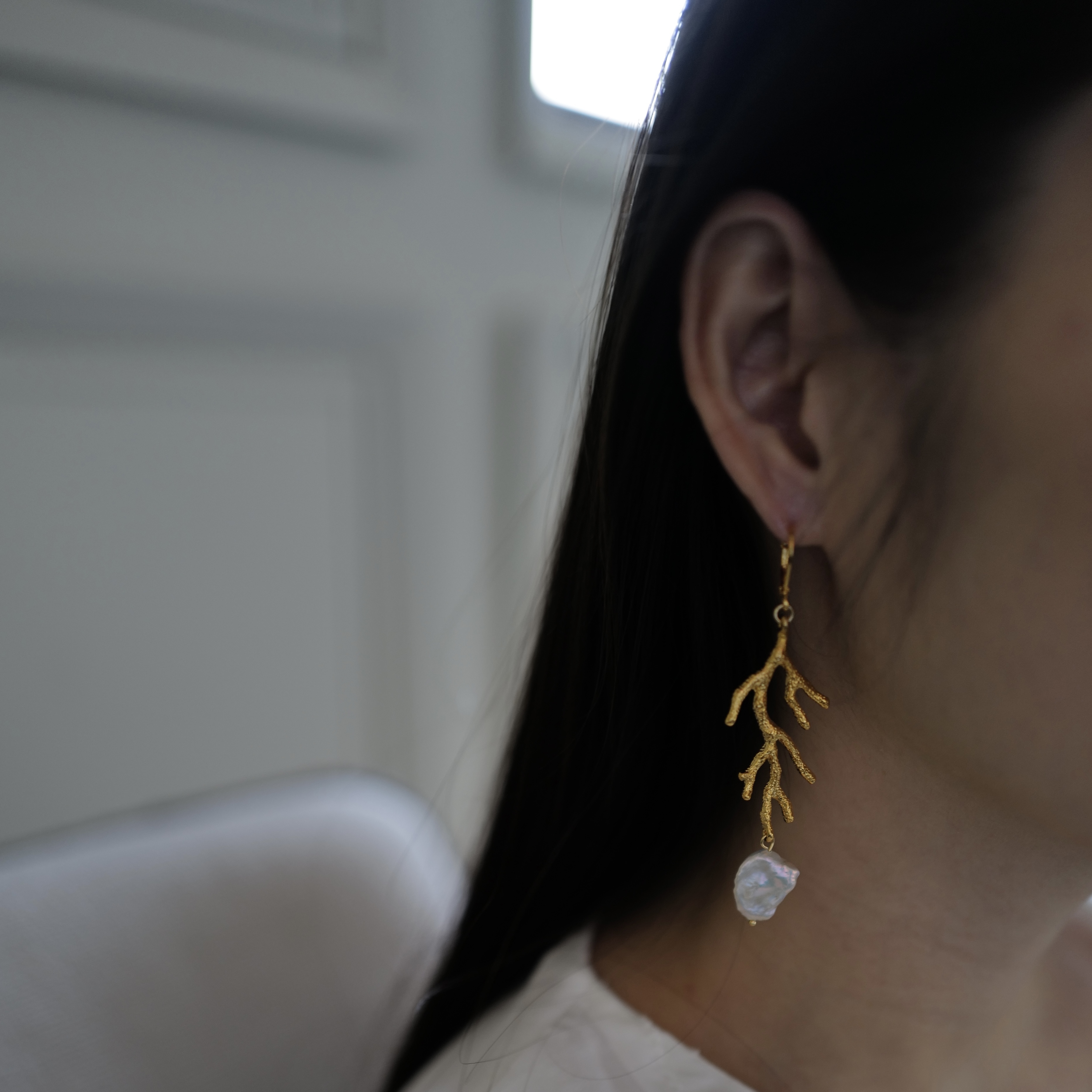 Coral Baroque Pearl Earrings｜珊瑚巴洛克珍珠耳環