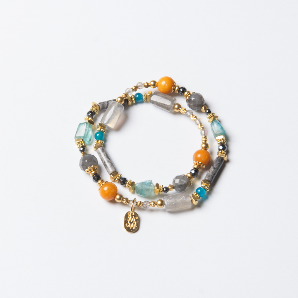 御守祈願｜磷灰石拉長石地圖石雙圈手鍊 C1414