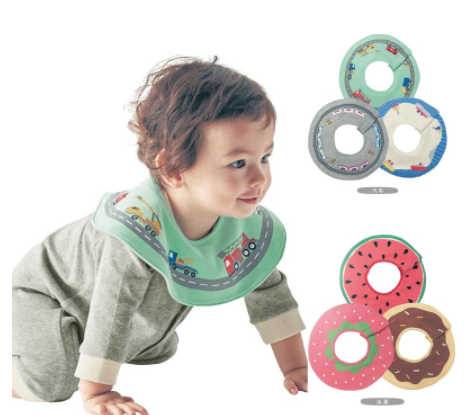 日本 Belle Maison  嬰兒360度口水肩/圍兜  3件裝 <草莓,西瓜,甜甜圈> (12個月起)