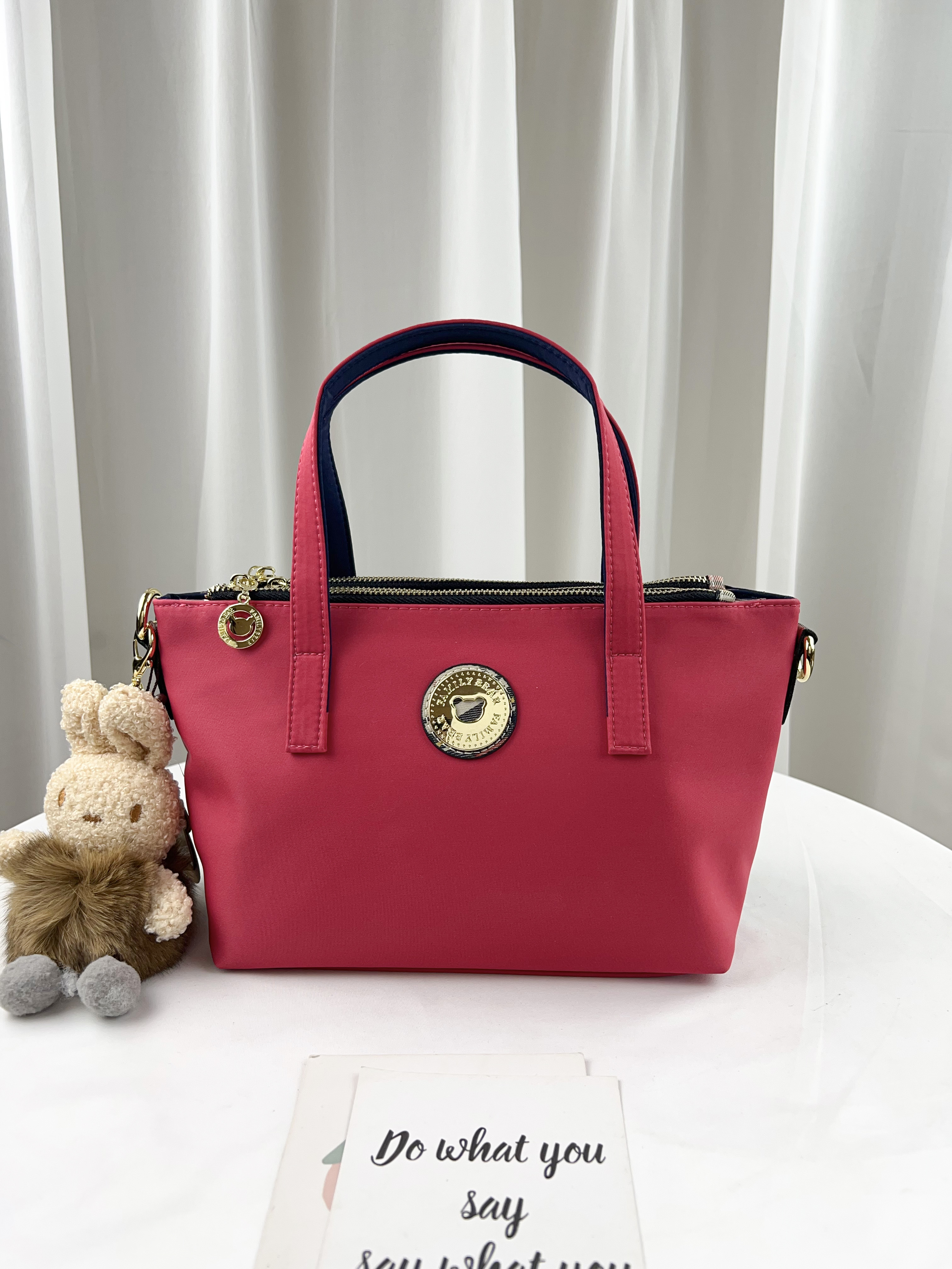 FamilyBear 藍配橘紅拼色 防潑水手提包 / 側背包  #2744