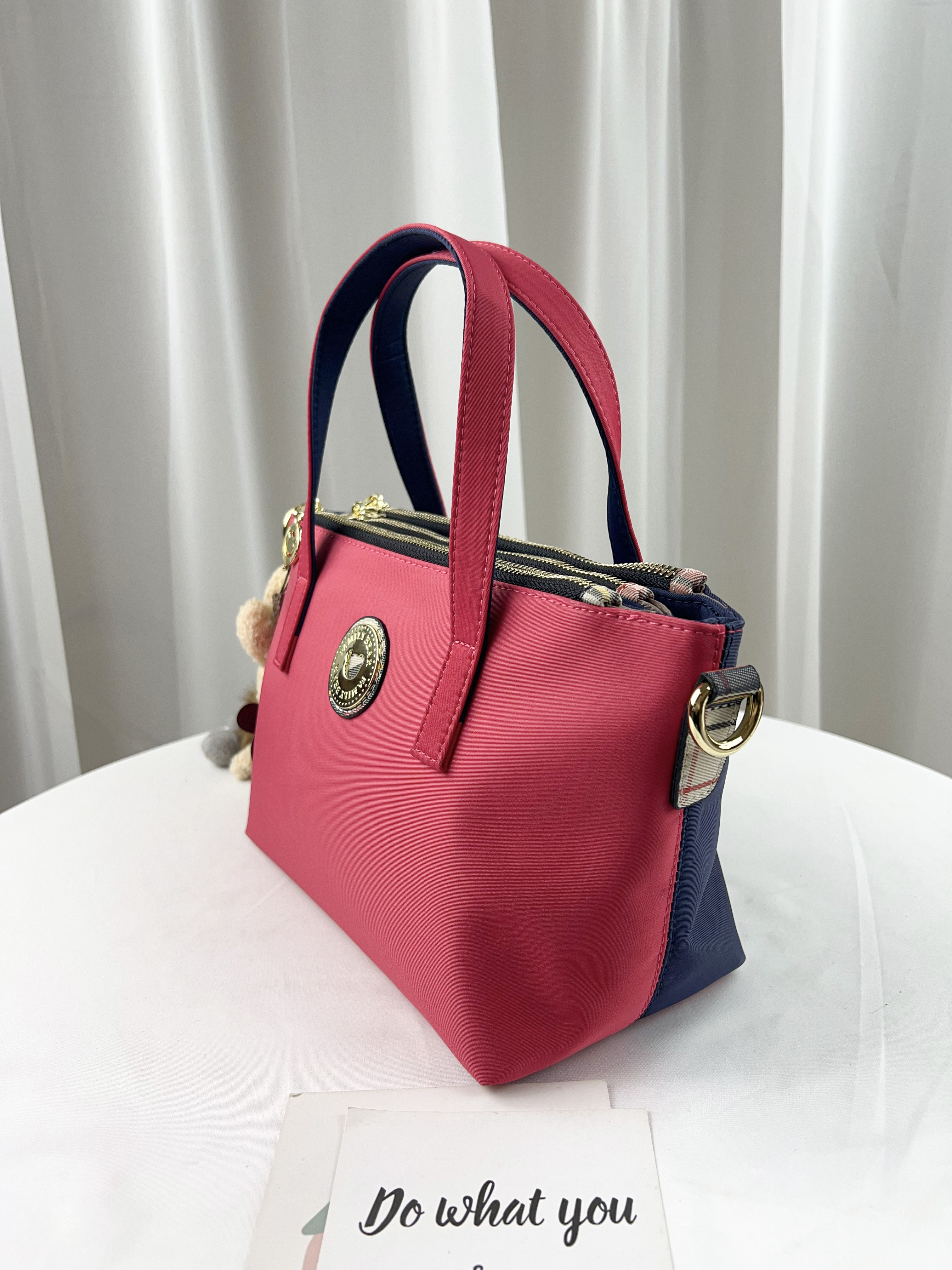 FamilyBear 藍配橘紅拼色 防潑水手提包 / 側背包  #2744