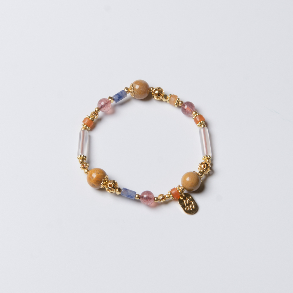 時間的獨白｜白玉髓珊瑚玉草莓晶手鍊 C1416